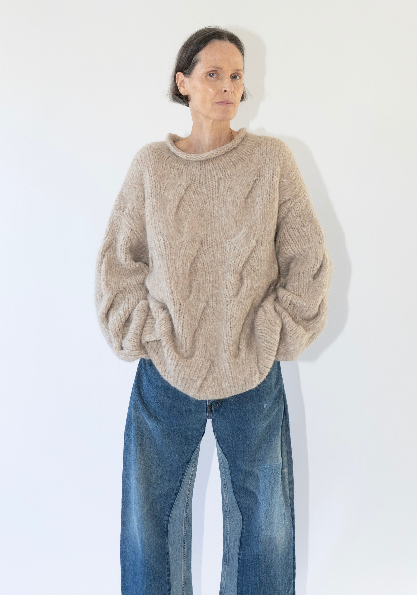 Lauren Manoogian Handknit Cable Rollneck Sweater in Husk