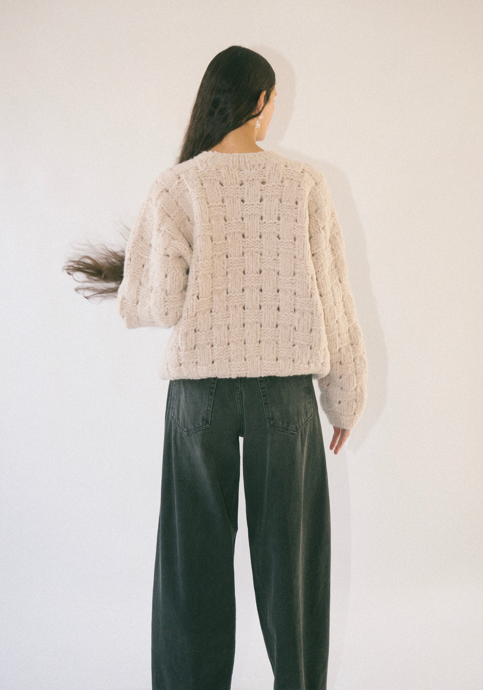 Handknit Interlace Pullover in Alabaster