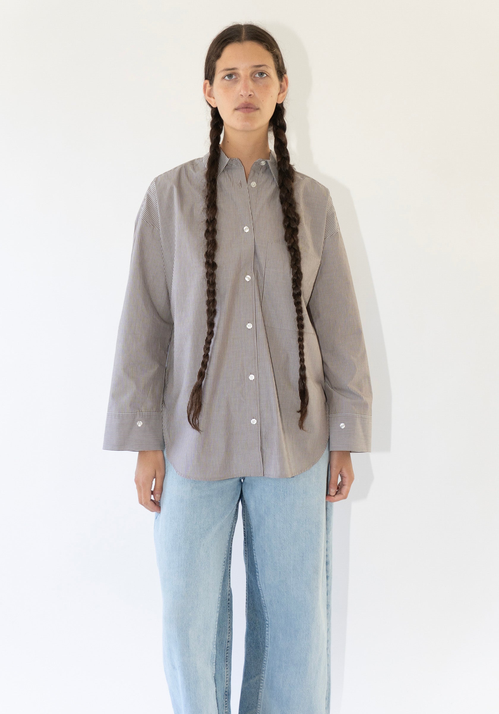 Malene Birger Derris Shirt in Thin Brown Stripe