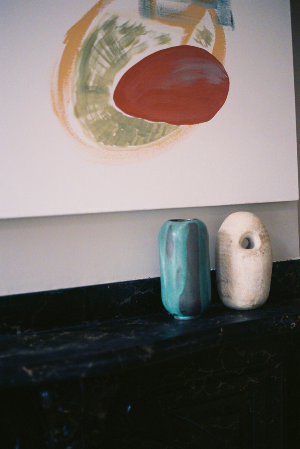 Cylinder Vase in Green Patina on Umber