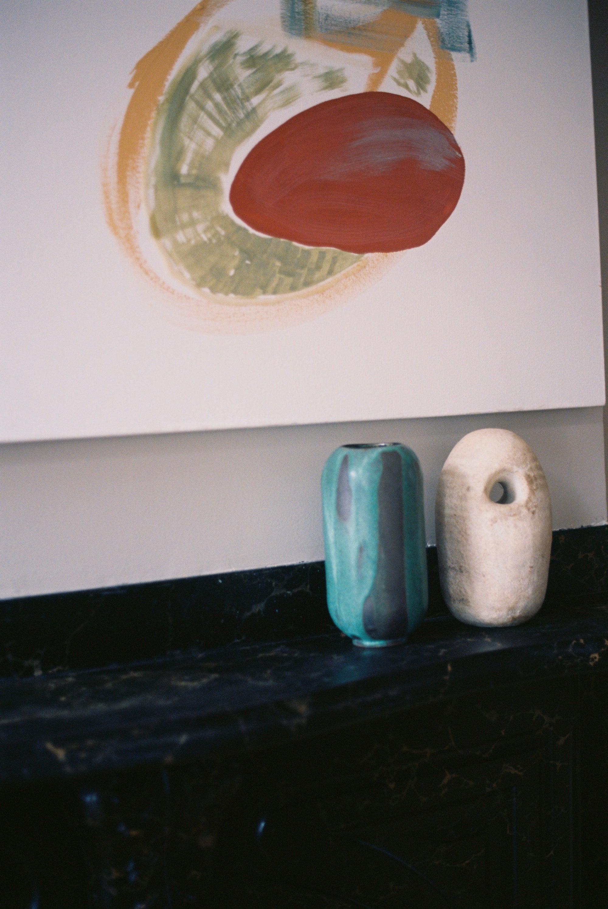 Cylinder Vase in Green Patina on Umber