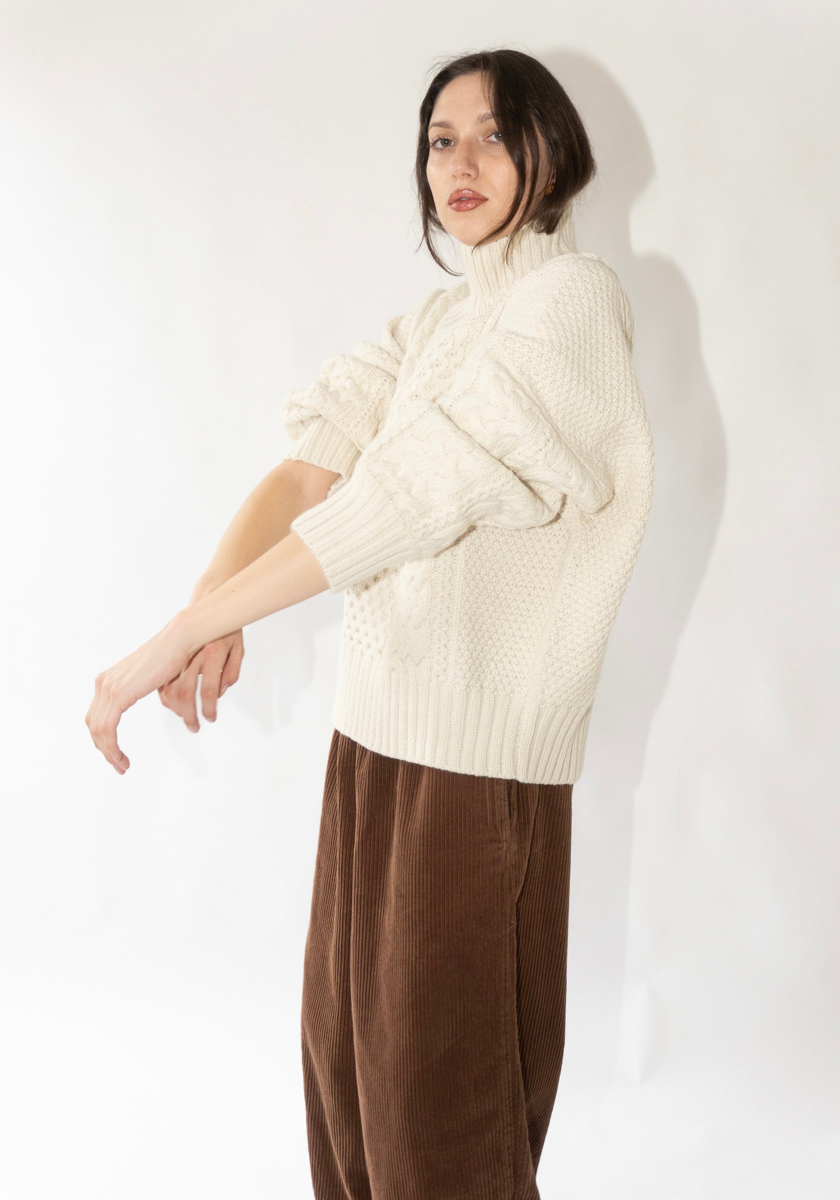 Fisherman Turtleneck Sweater in Cream