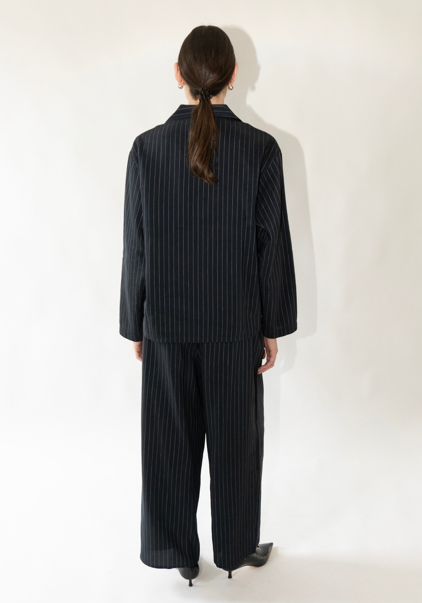 Shaina Mote Pajama Shirt in Navy Pinstripe