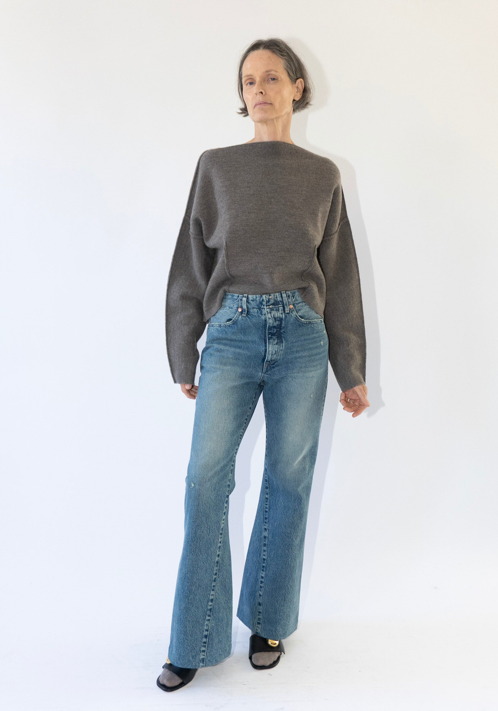 Tanaka Flare Jean Trouser in Green Blue