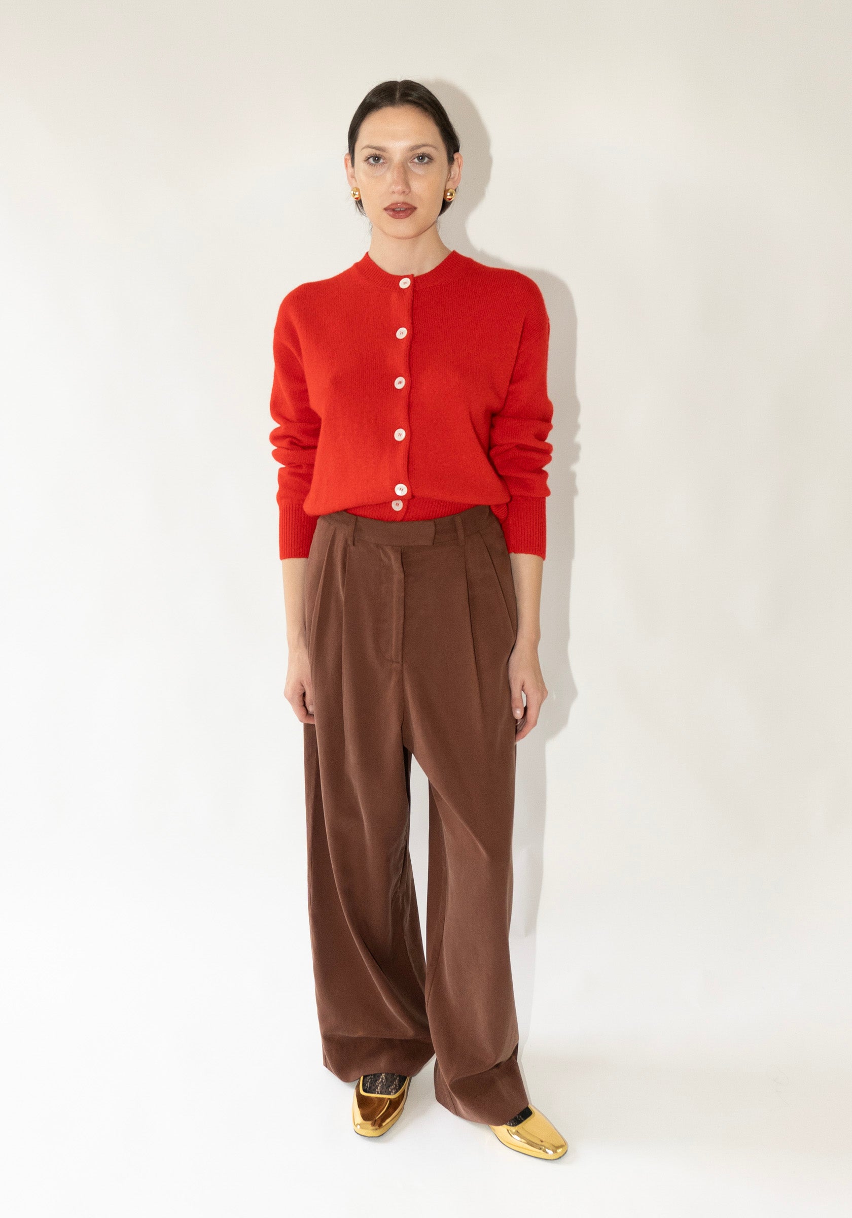 Ada Crewneck Cardigan in Poppy Red