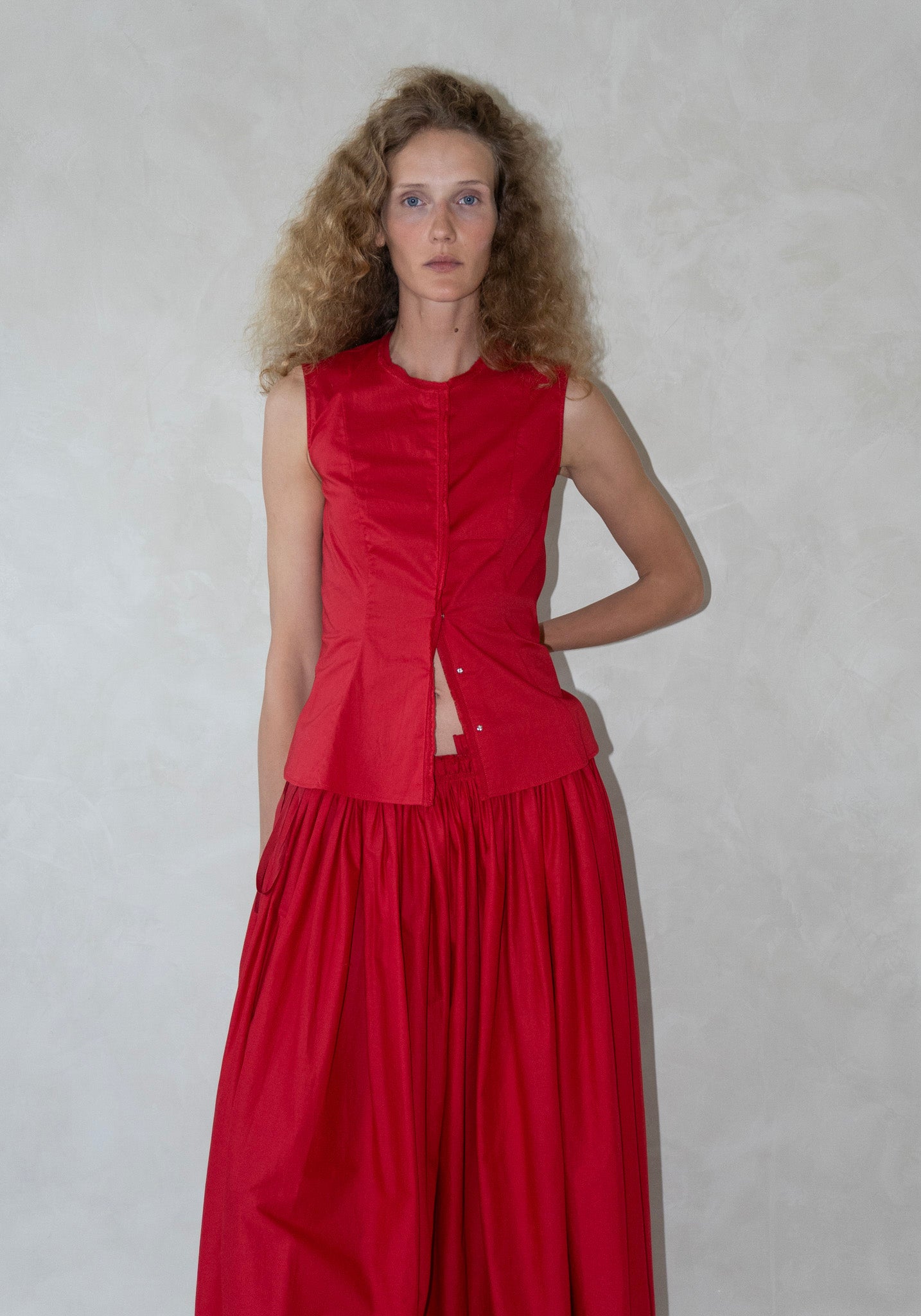 Sleeveless Victorian Top in Red