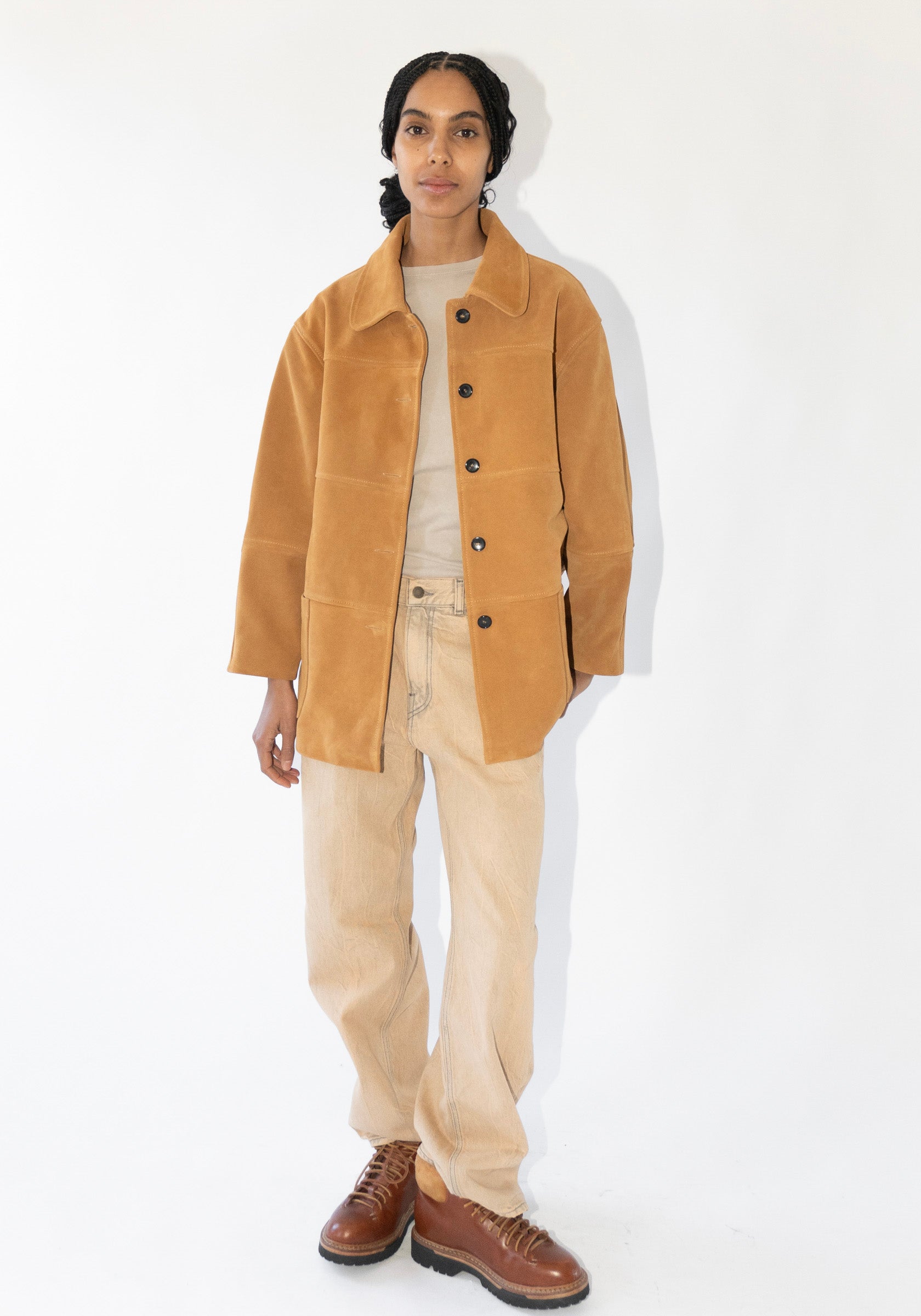 Panelled Quinn Jacket in Suede Morrocan Flame