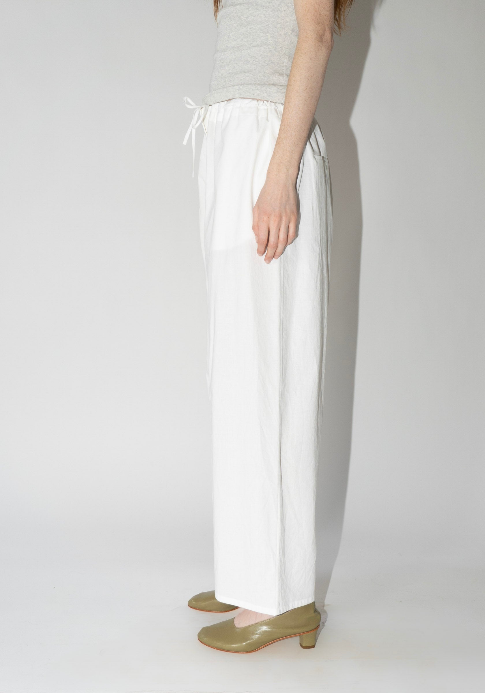 Cotton Drawstring Pant in Natural White