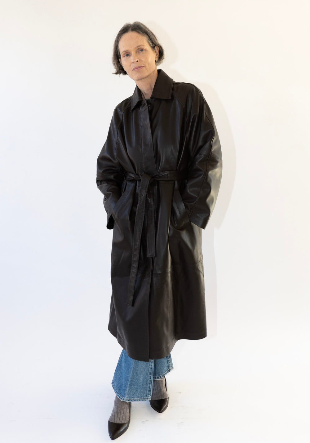 Cordera Nappa Long Trench Coat in Brown