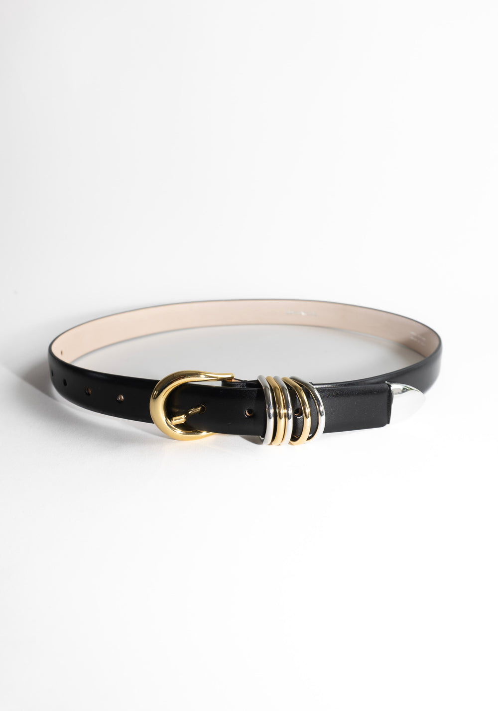 Dehanche Hollyhock Leather Belt in Black with Silver and Gold
