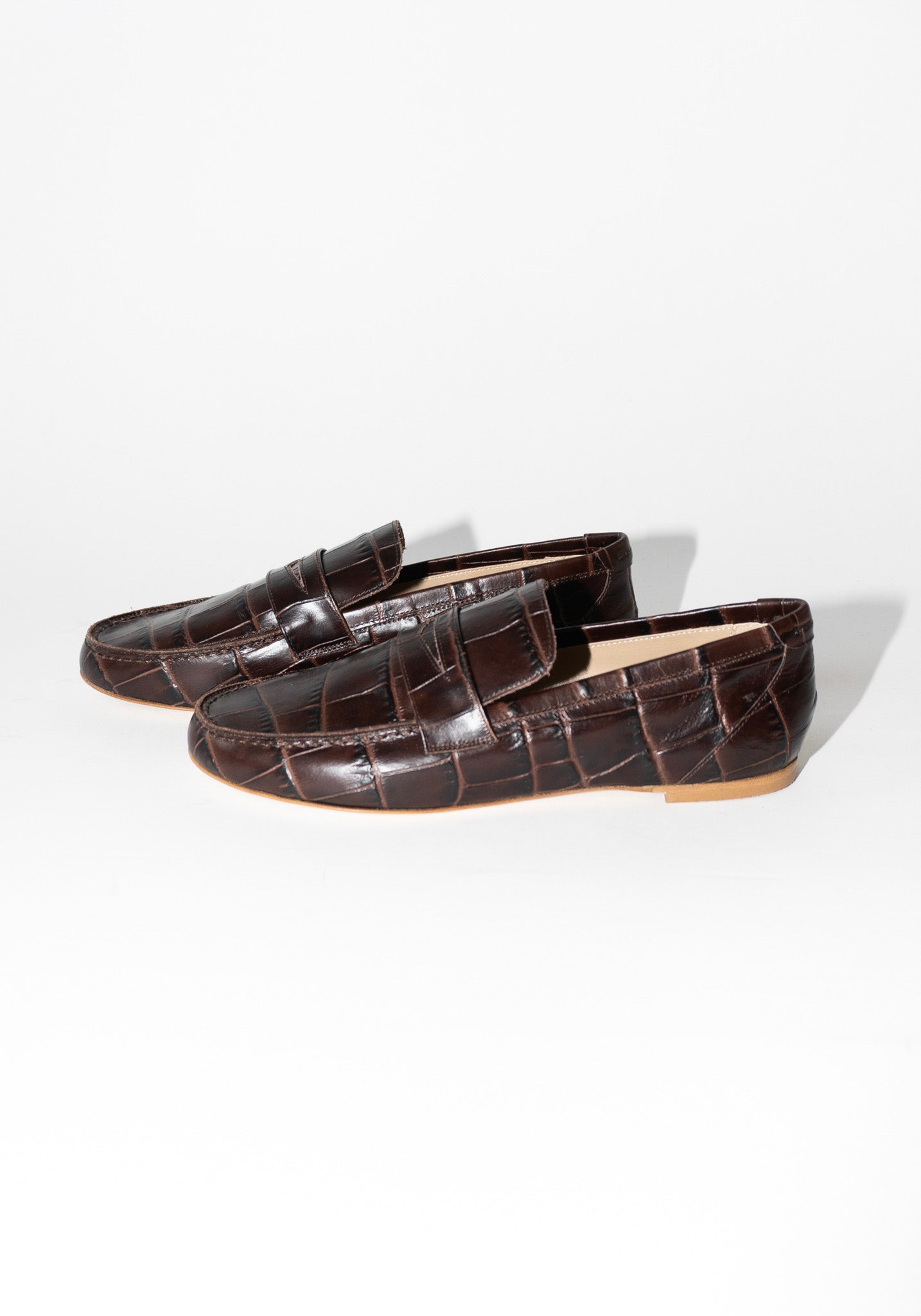 Jamie Haller Penny Loafer in Brown Croc