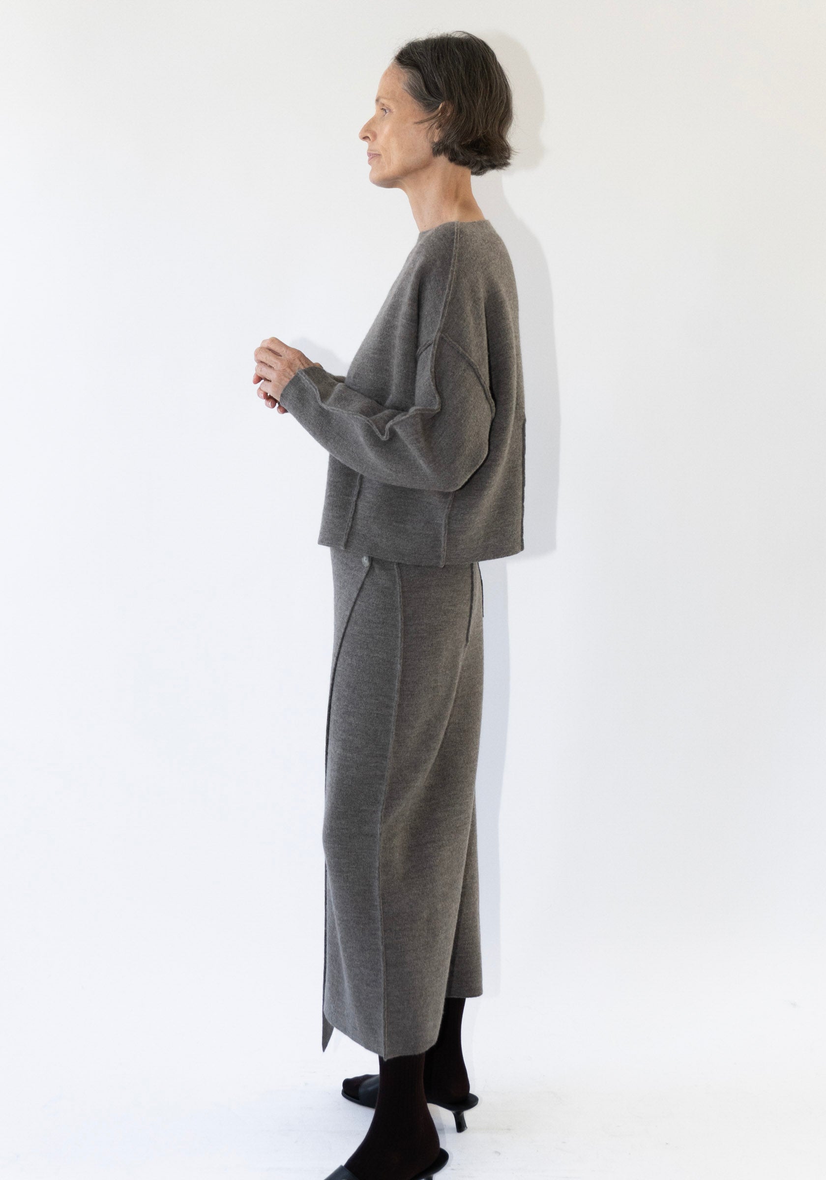 Lauren Manoogian Double Knit Boatneck Sweater in Cinder