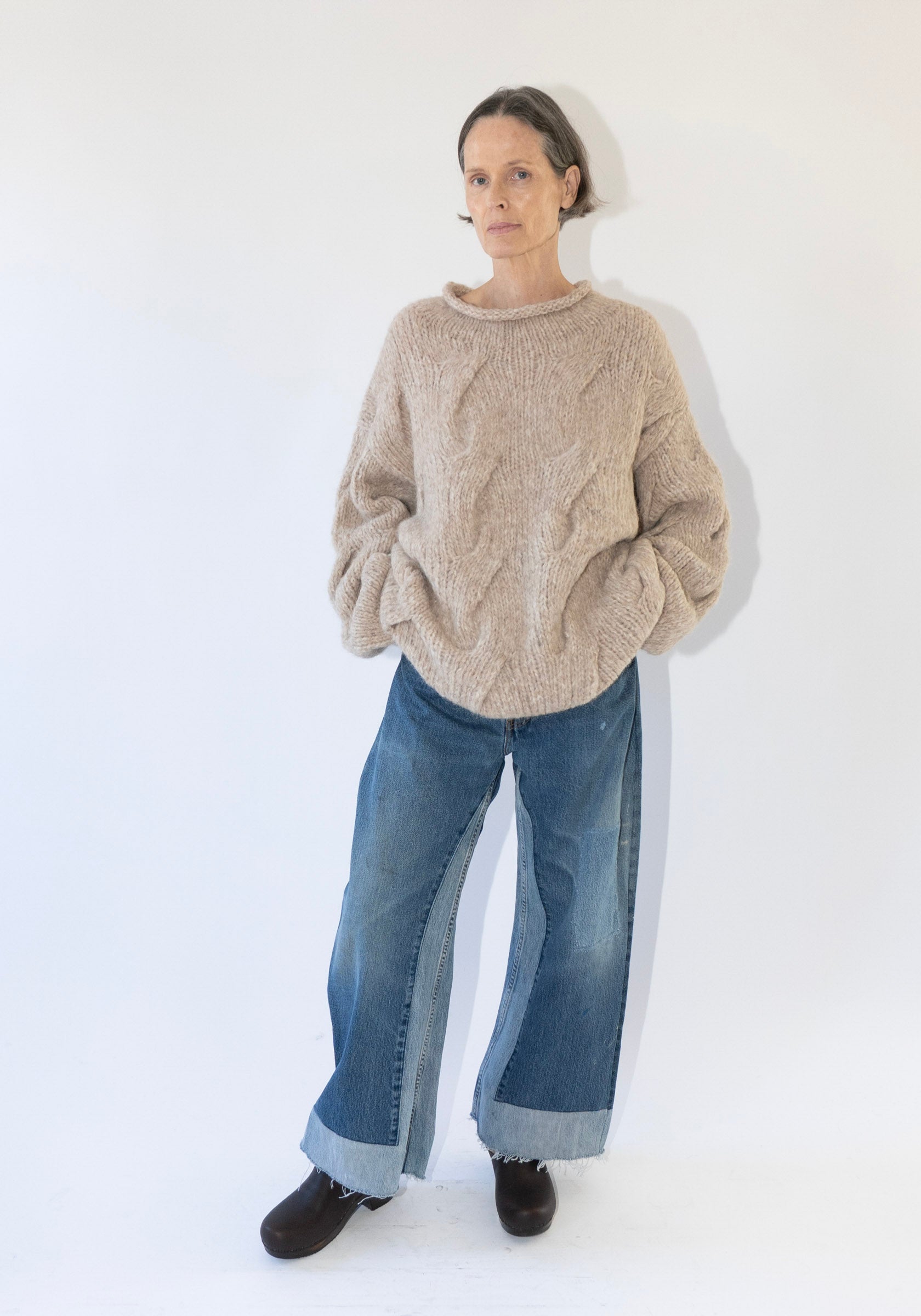 Lauren Manoogian Handknit Cable Rollneck Sweater in Husk