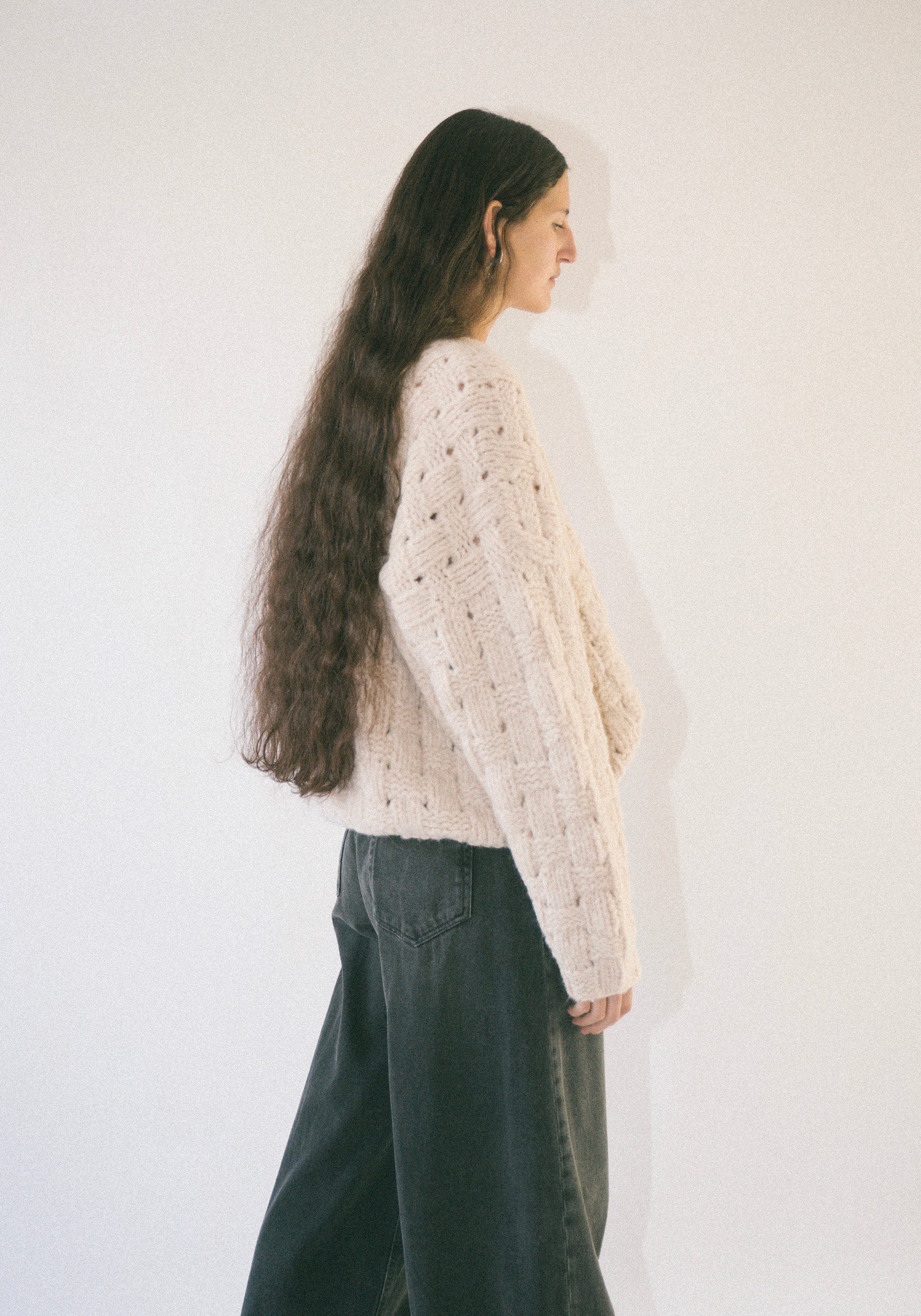 Handknit Interlace Pullover in Alabaster