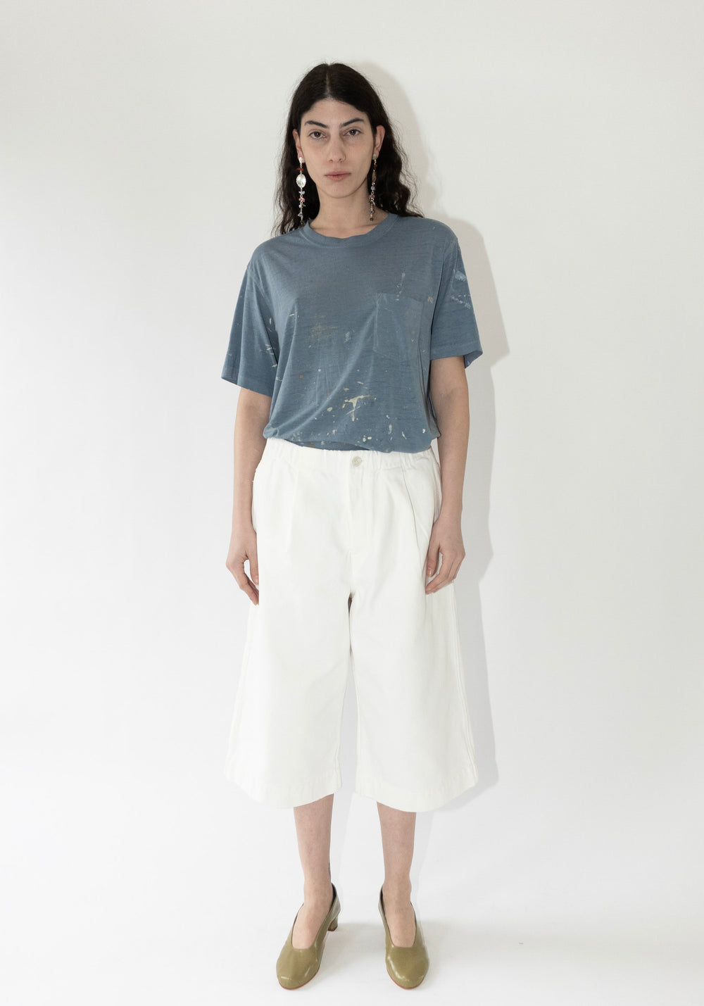 Lauren Manoogian Washed Cropped Trouser Shorts in White