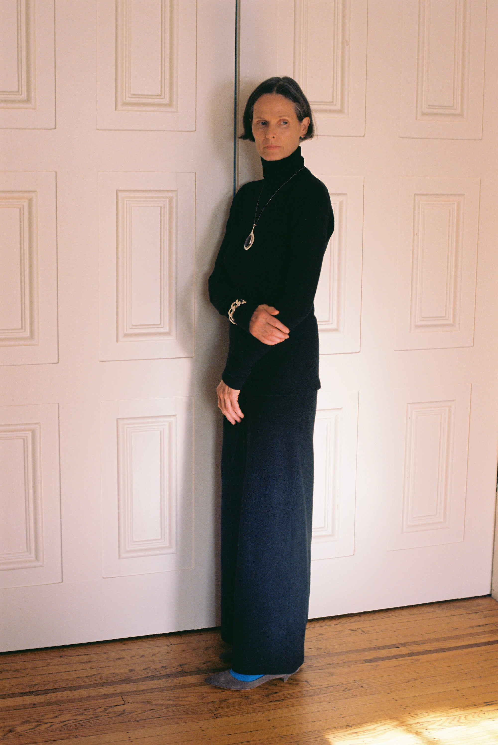 Colleen Allen Drawstring Wool Skirt in Black