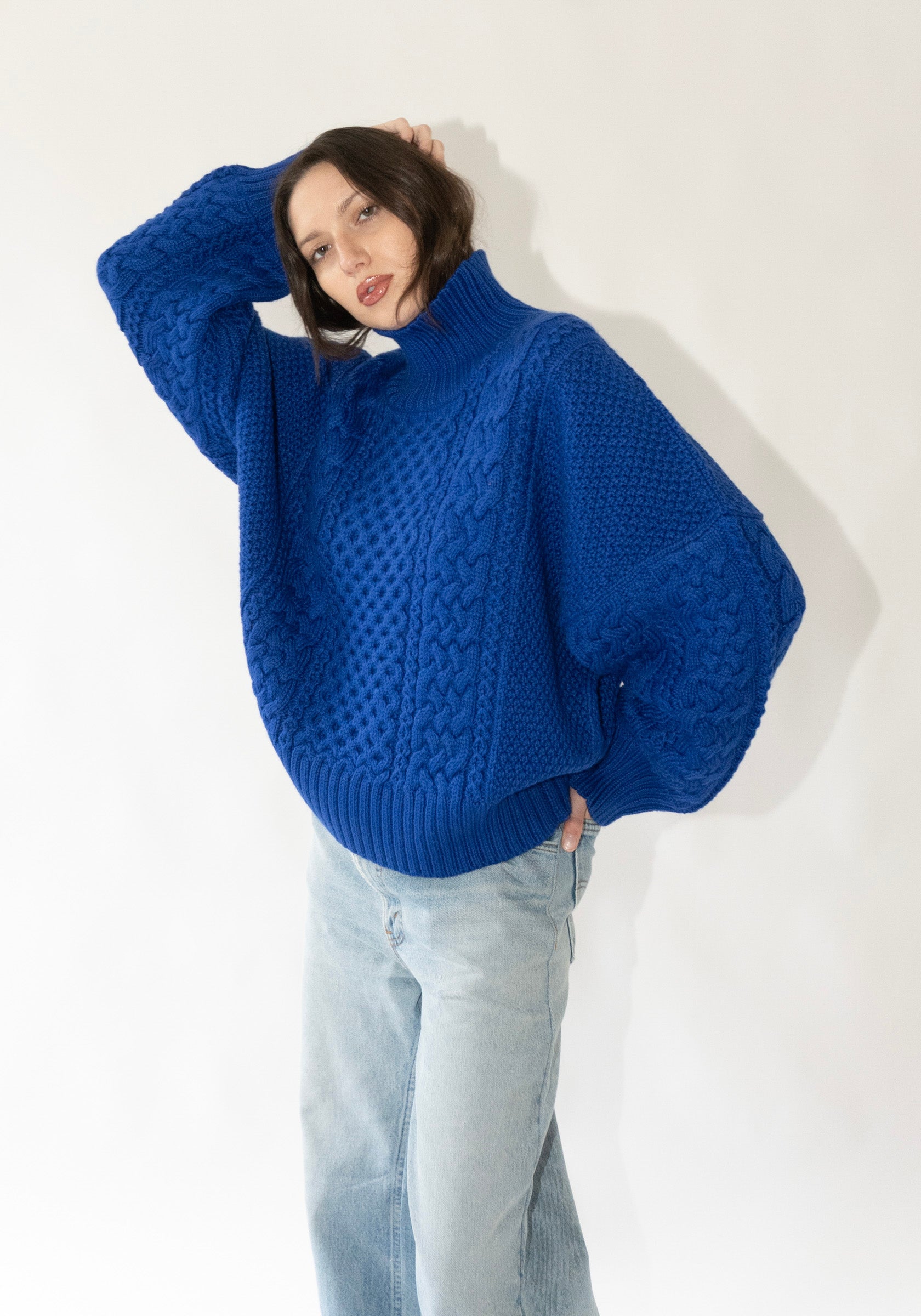 Fisherman Turtleneck Sweater in Cobalt