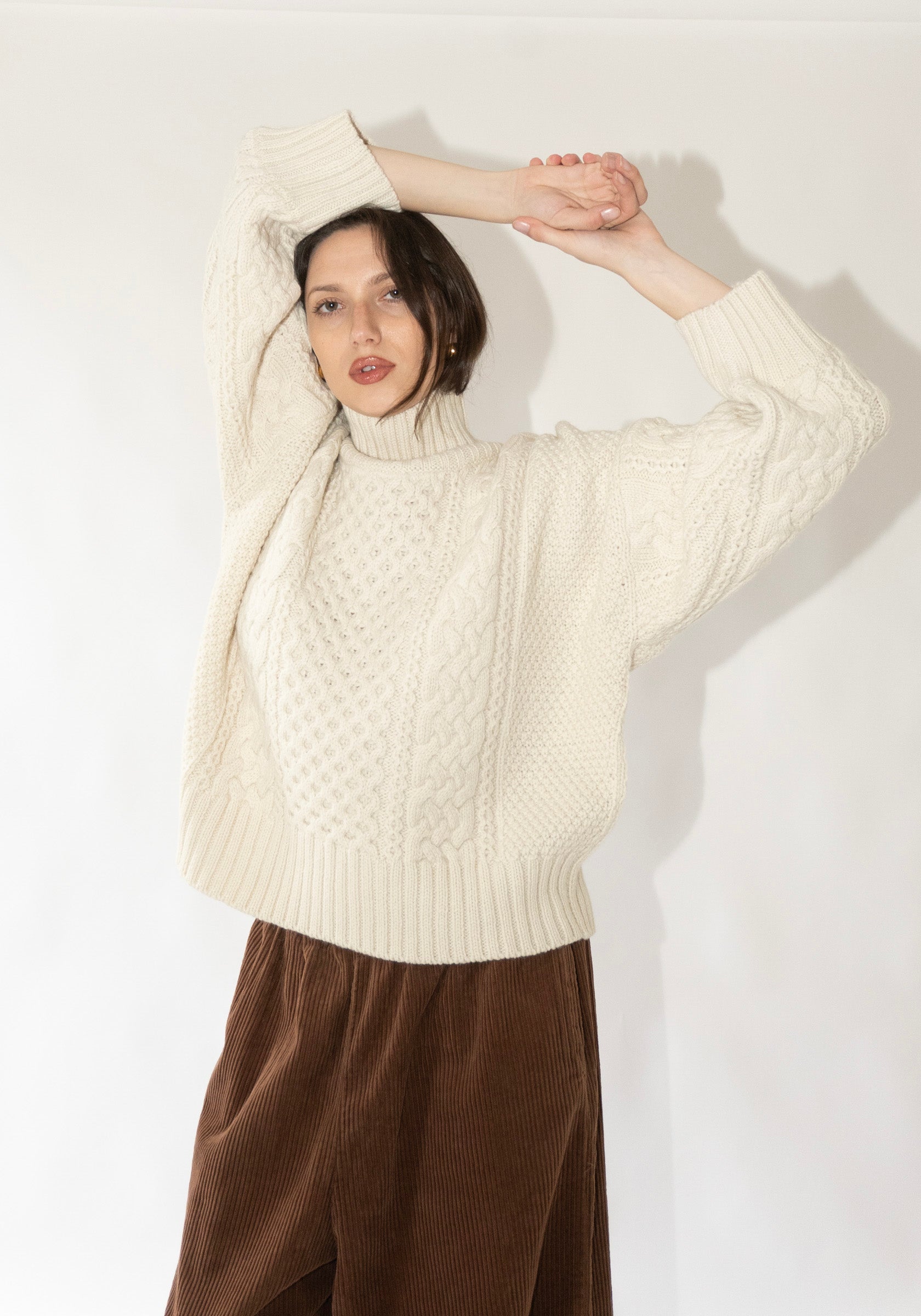 Fisherman Turtleneck Sweater in Cream