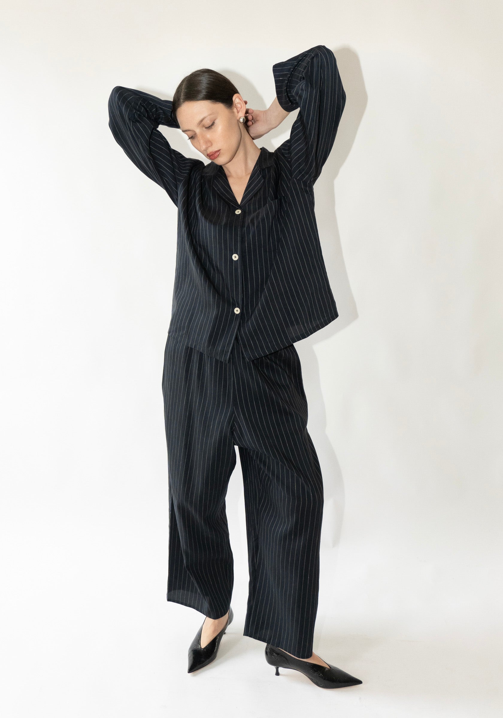 Shaina Mote Pajama Shirt in Navy Pinstripe