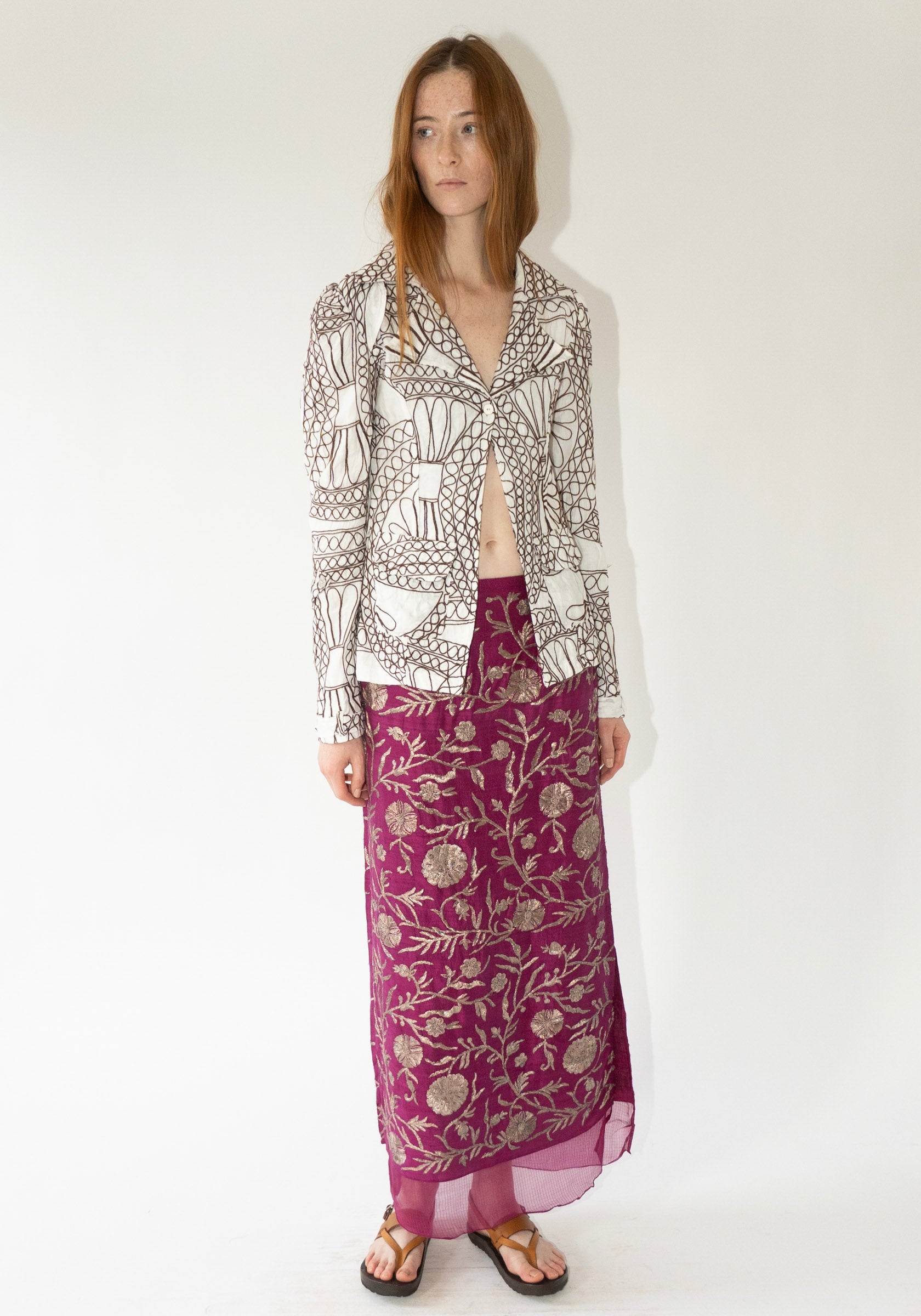 Kasab Slip Skirt with Kota in Magenta