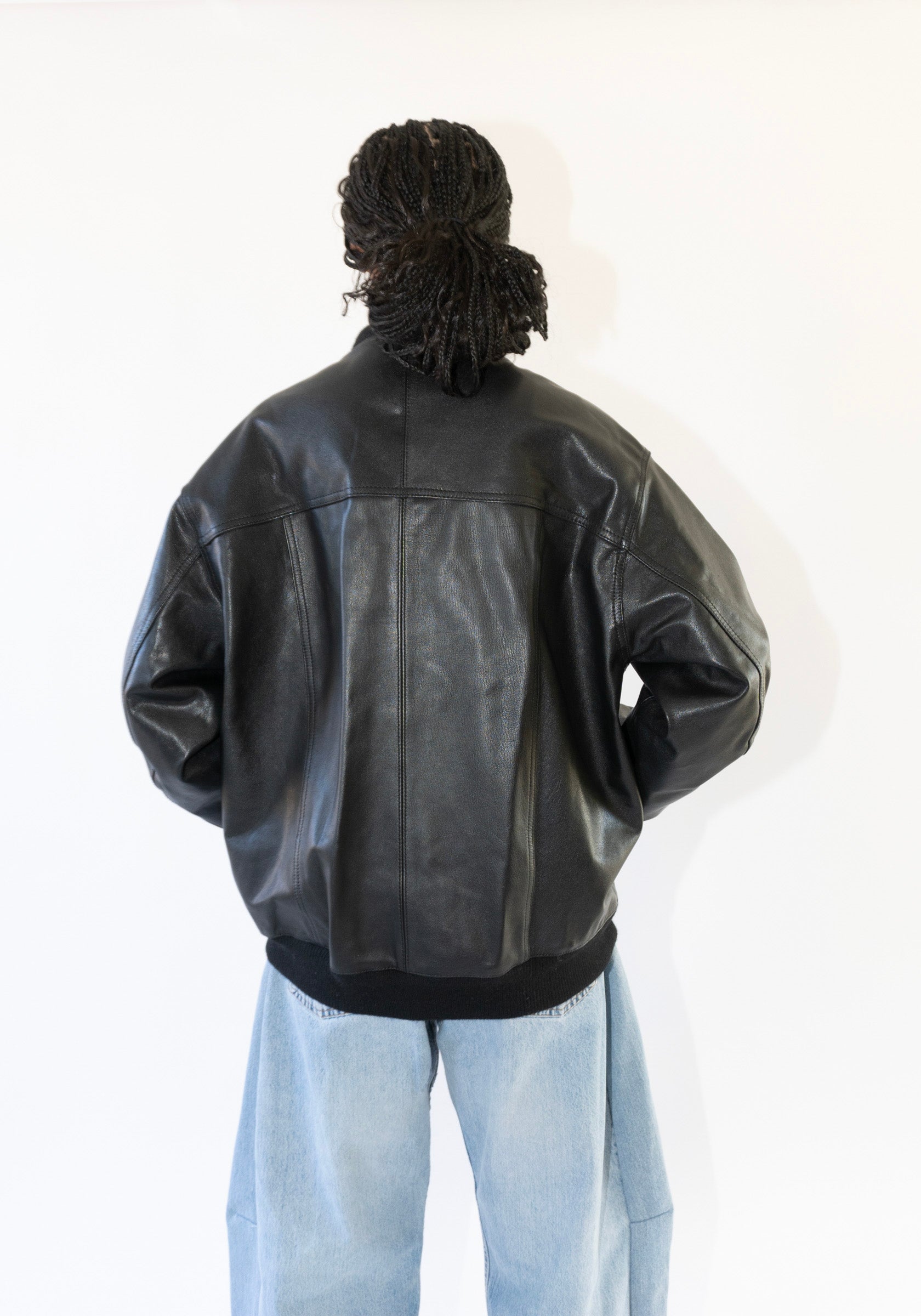 Leather Bomber in Black