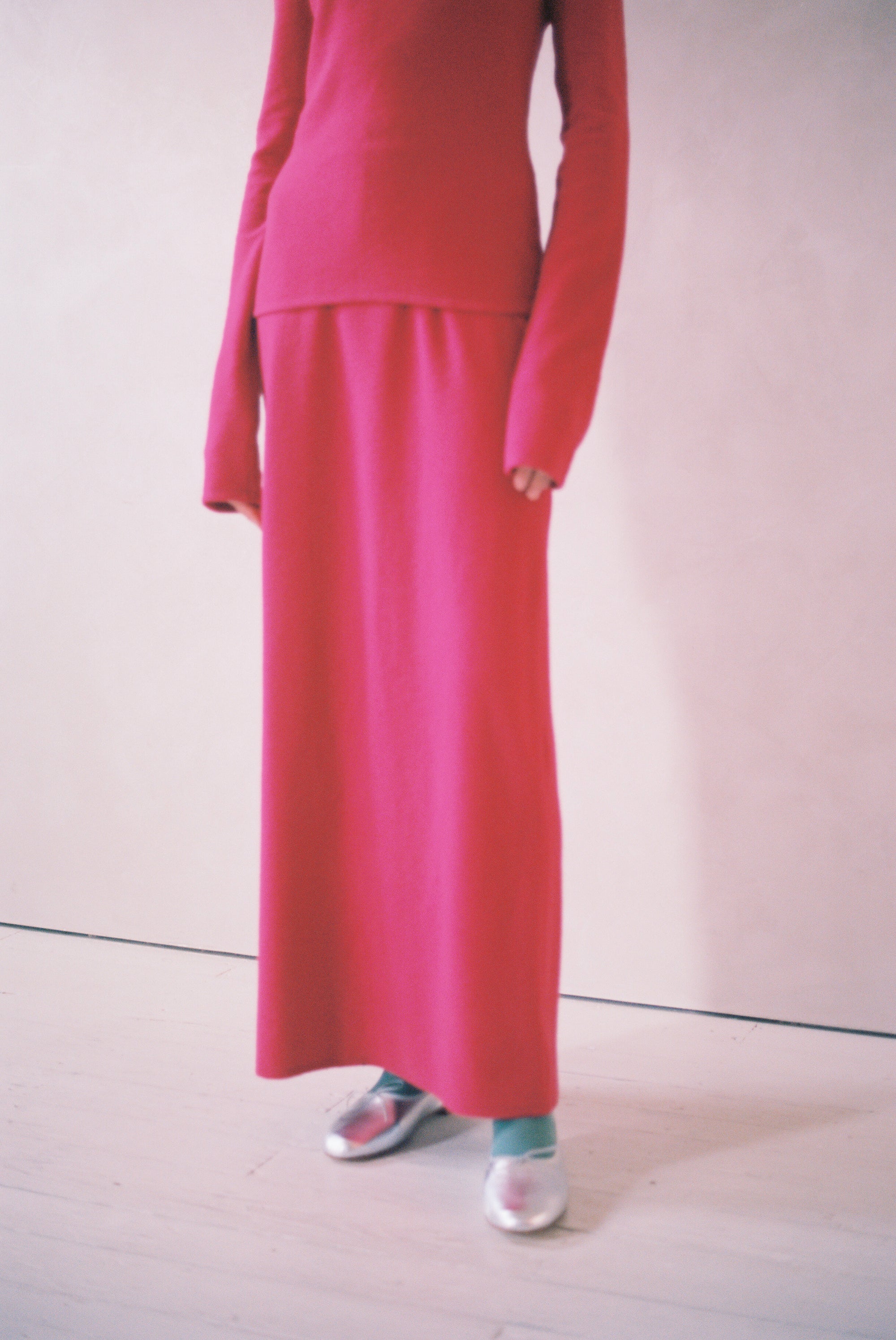 Long Jersey Skirt in Magenta