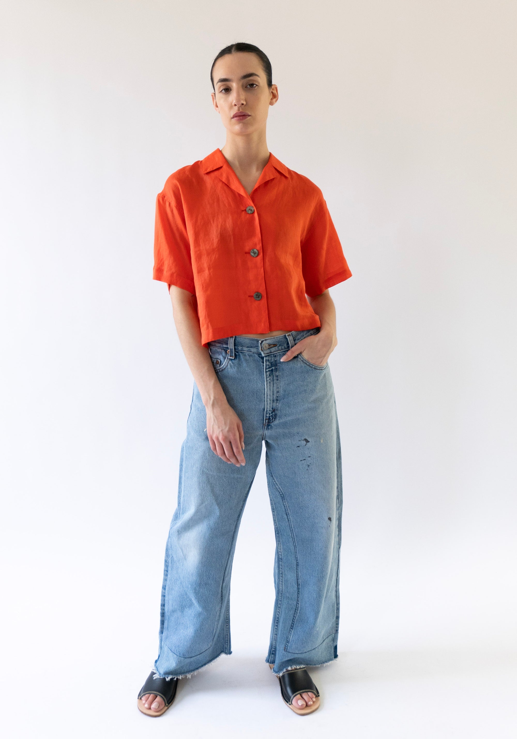 Sheer Cropped Shirt in Orange
