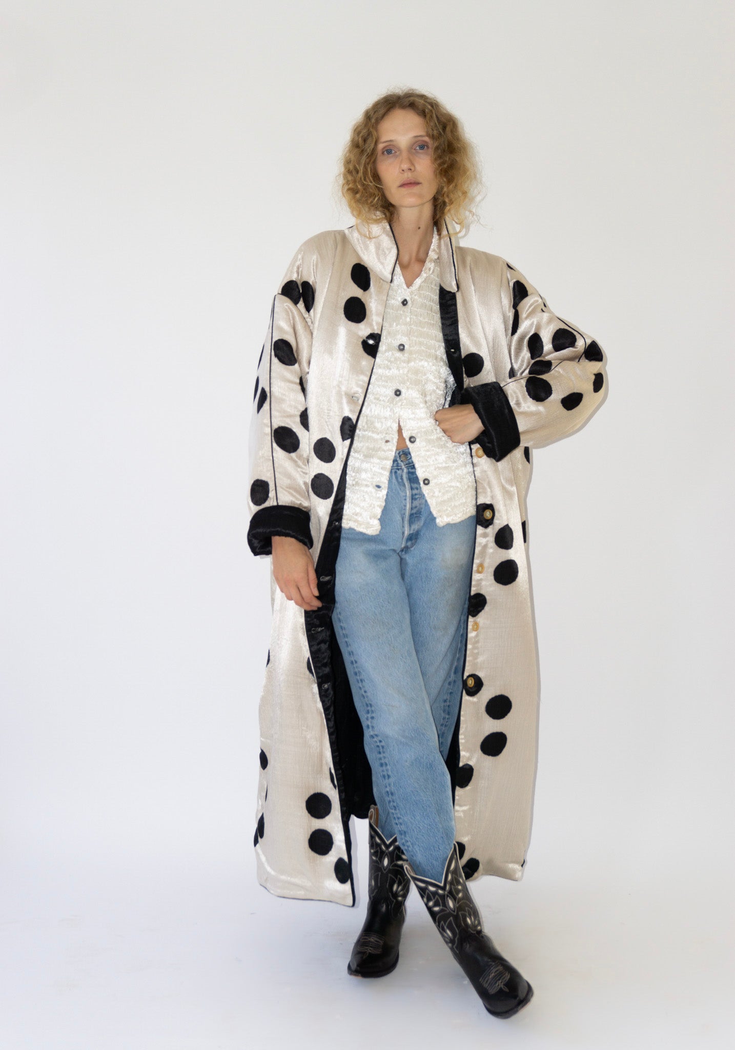 Tigra Tigra Puffy Silk Long Coat in Moon Dye