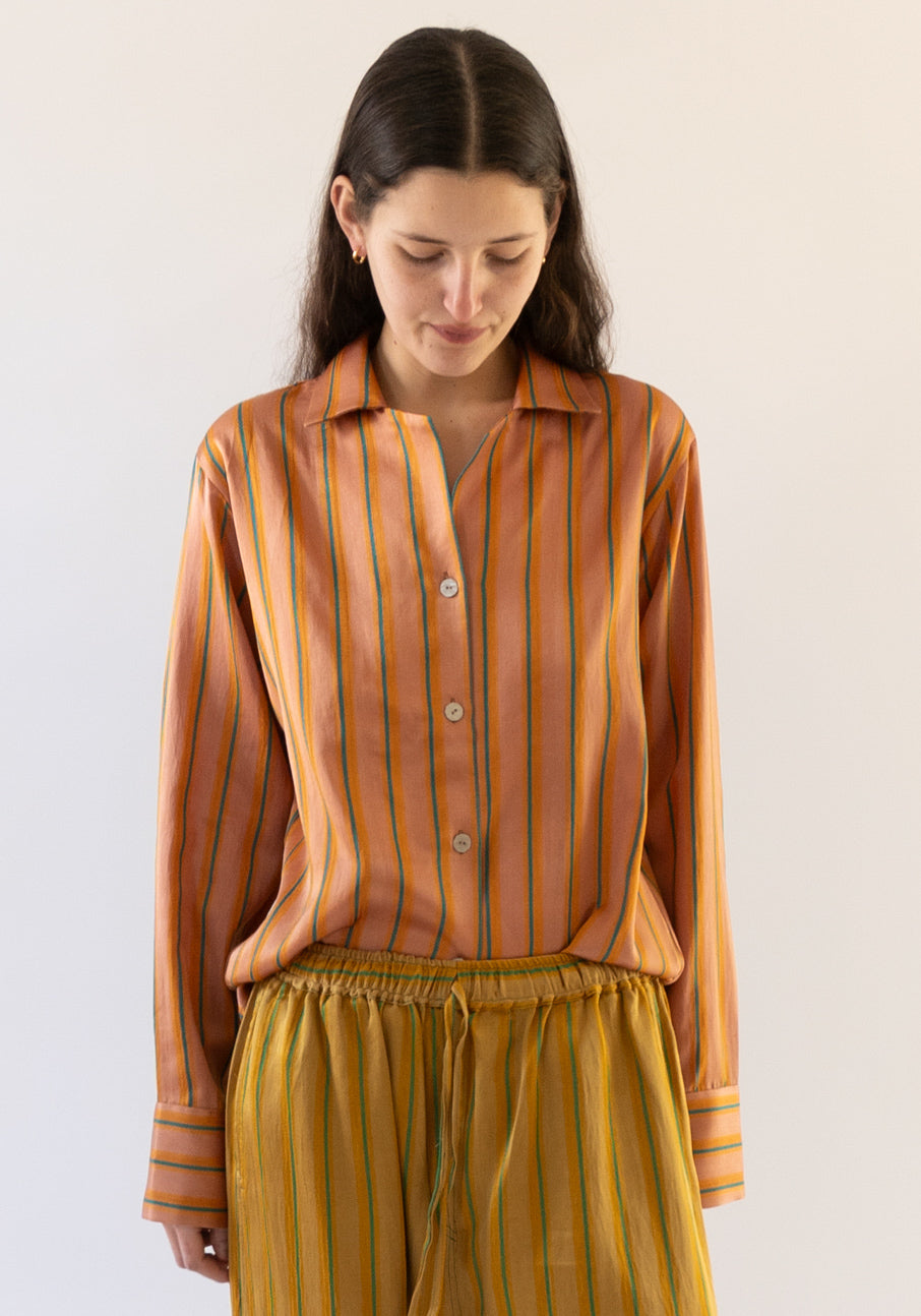 Stripe Button Down Shirt in Peach Stripe