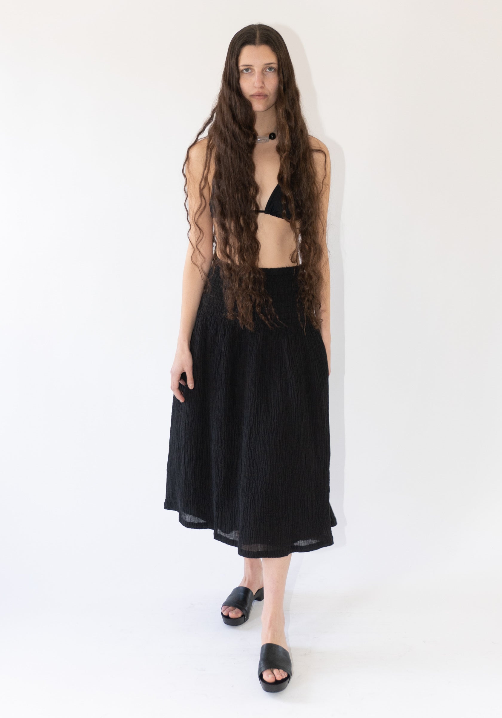 Sol Smocked Gauze Skirt in Black