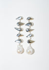 Long Flora Earrings in Silver and Pearl