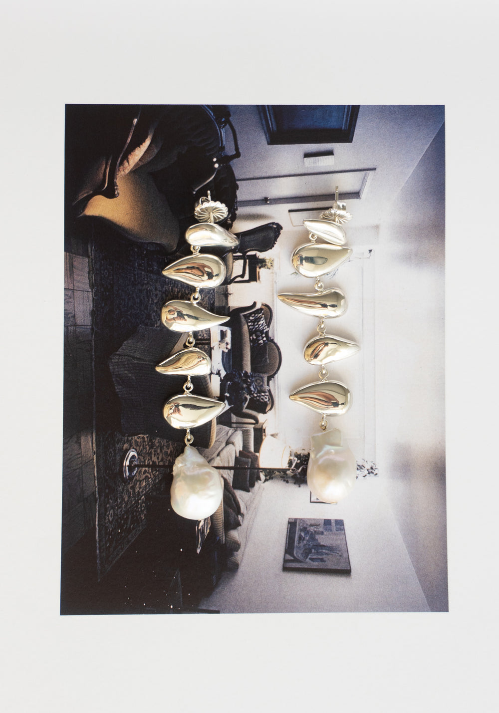 Long Flora Earrings in Silver and Pearl