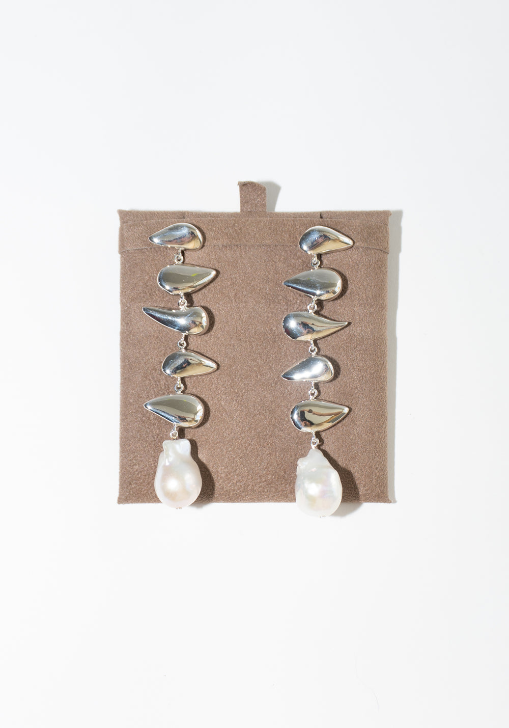 Long Flora Earrings in Silver and Pearl