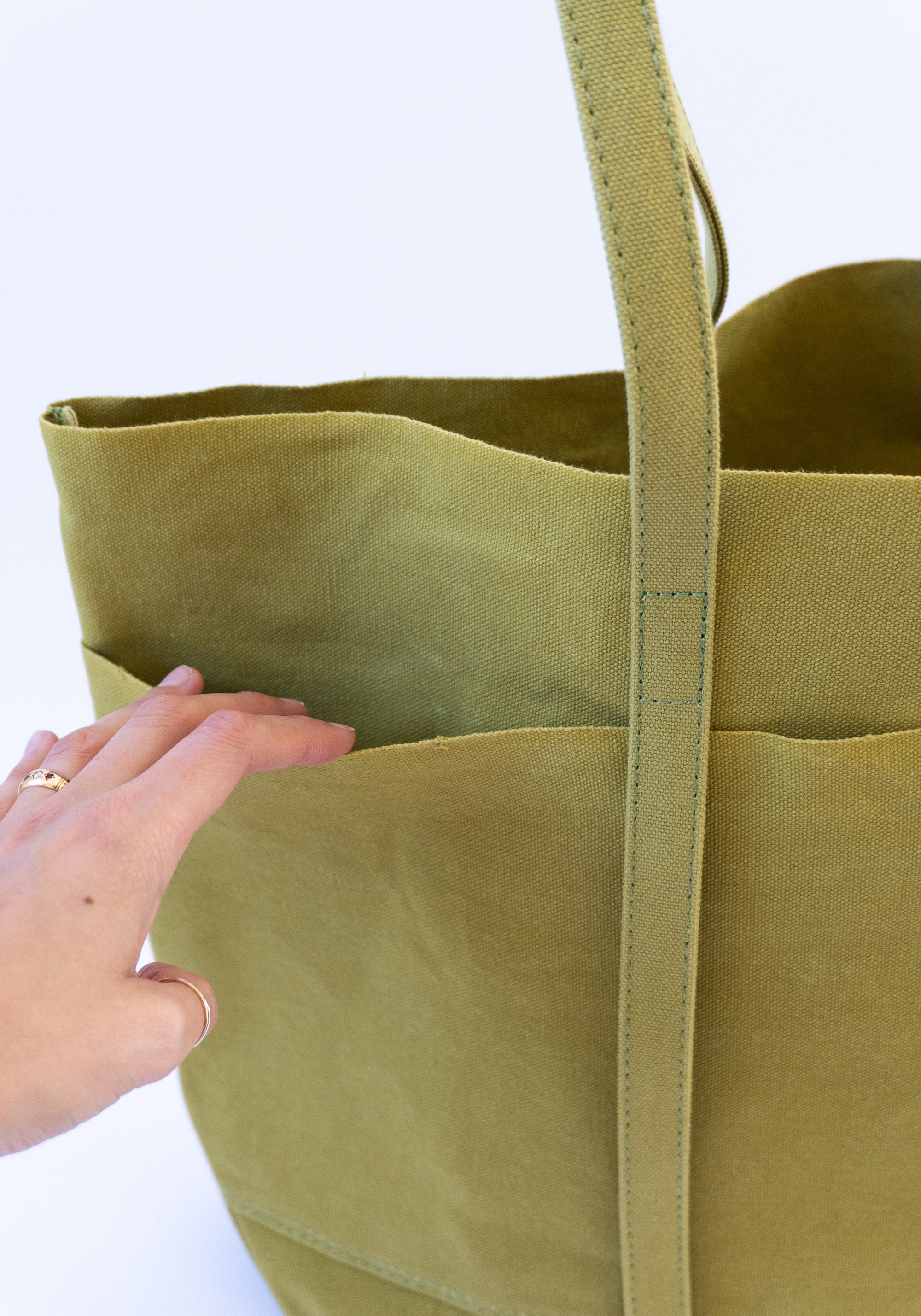 Amiacalva Washed Canvas 6 Pocket Tote in Lime