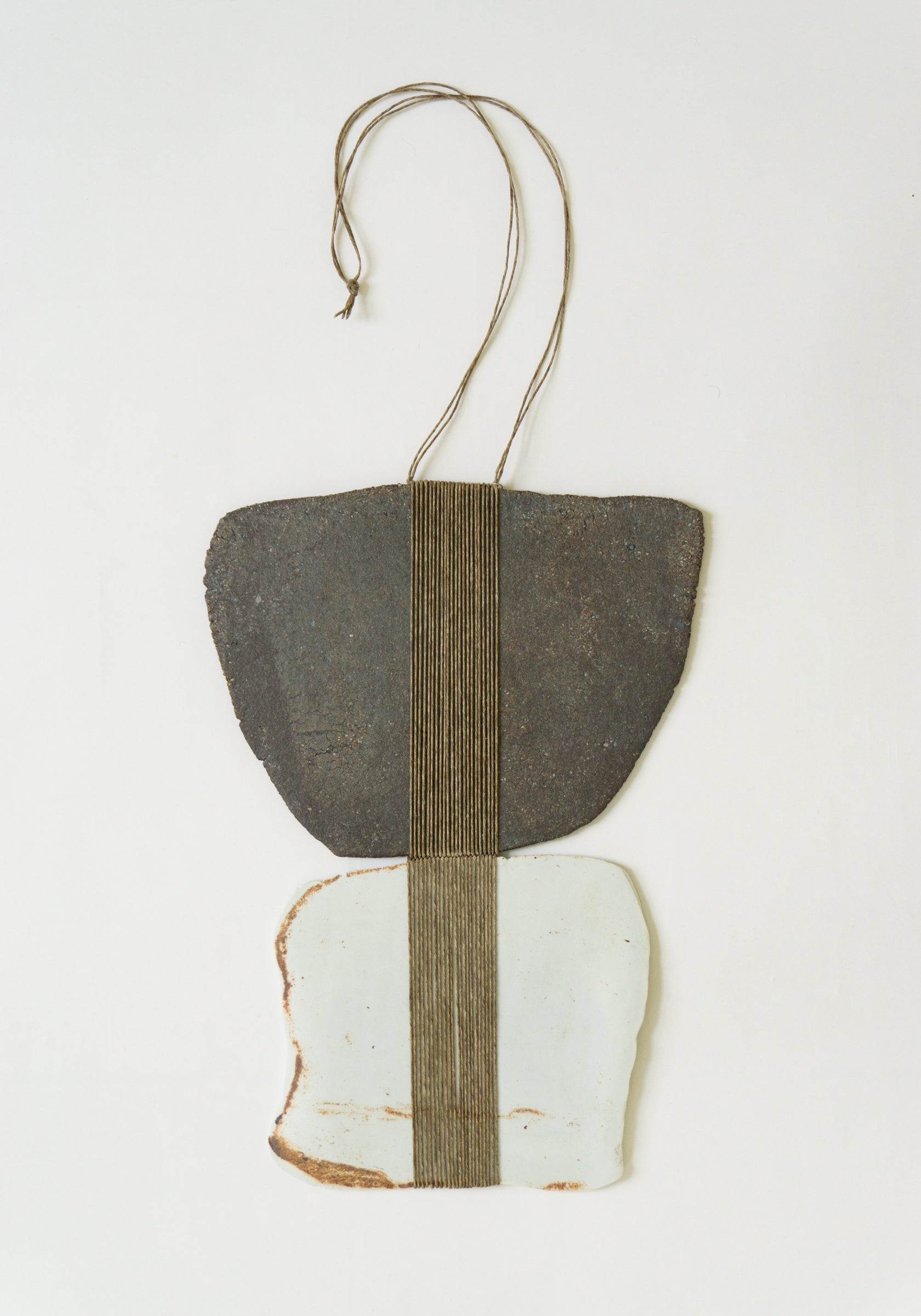Amy Dov Earthenware Double Slab Ceramic Wall Hanging in Stone and Whit…