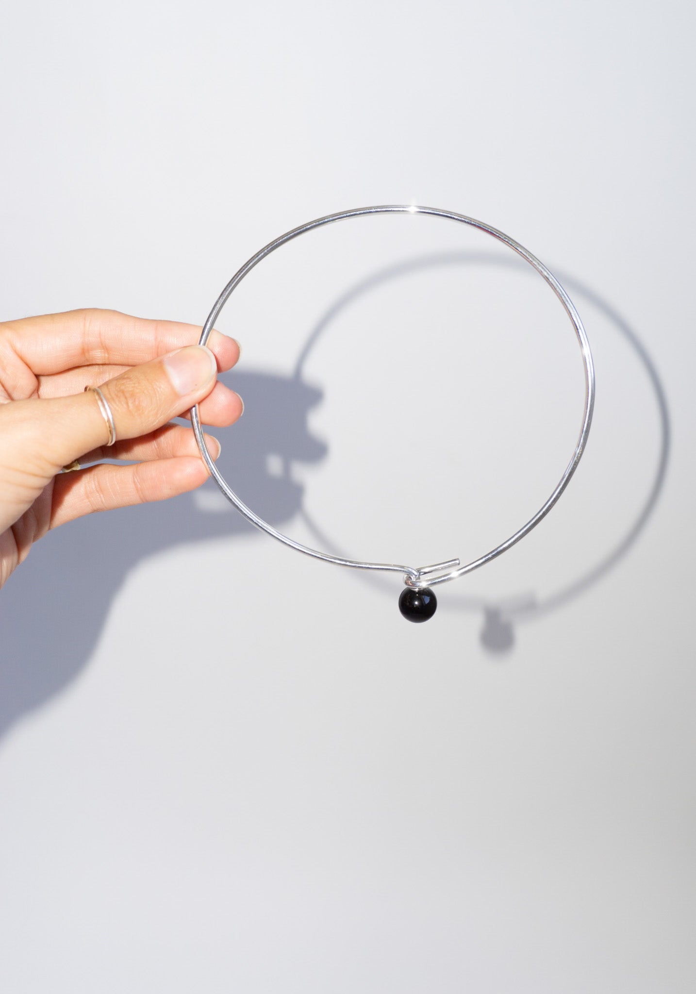 Linear Bead Collar in Silver and Black Onyx