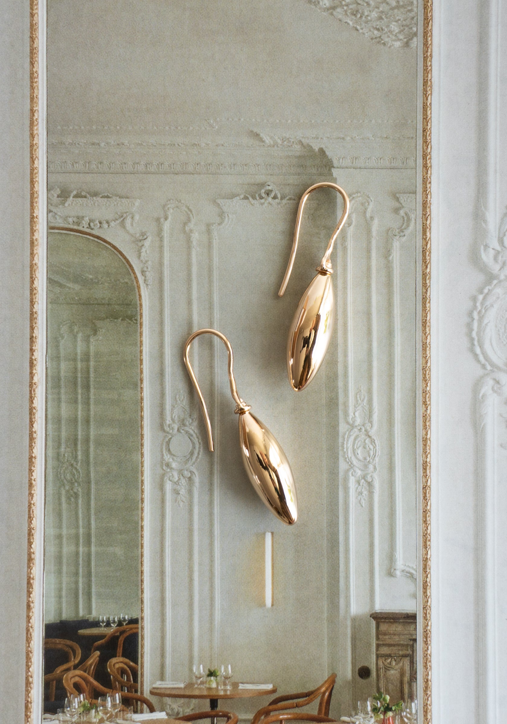 Small Elongated Ellipse Earrings in Gold
