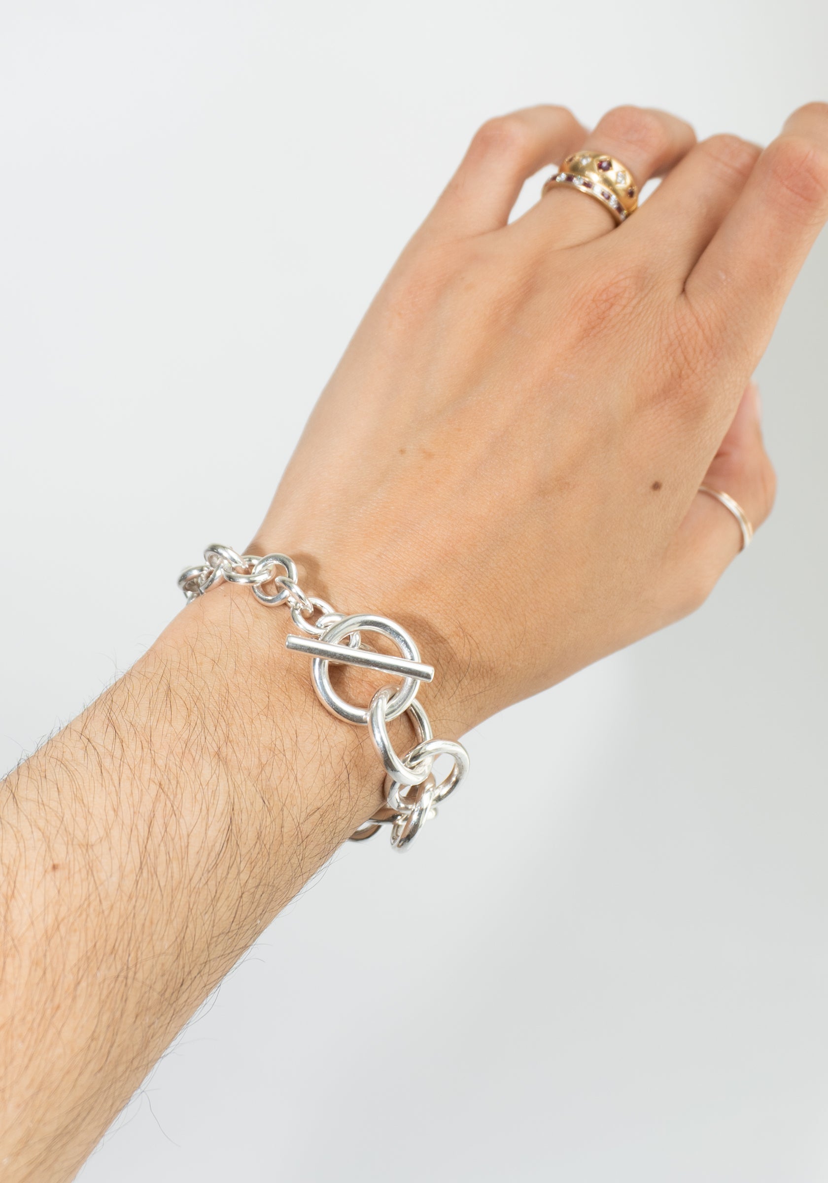 Wide Tapered Linked Bracelet in Silver