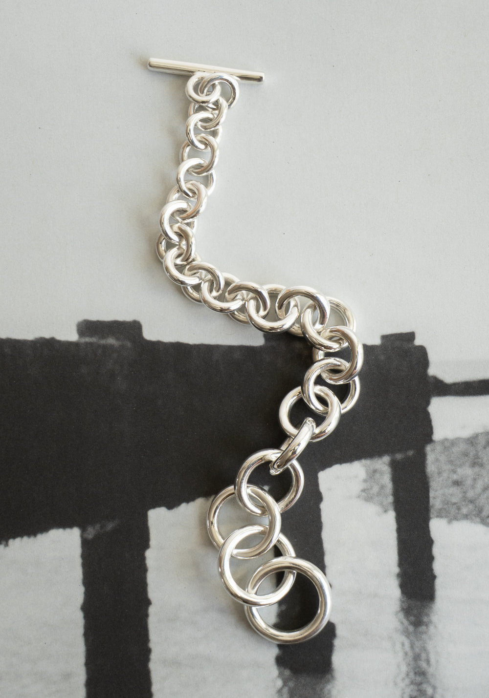 Wide Tapered Linked Bracelet in Silver