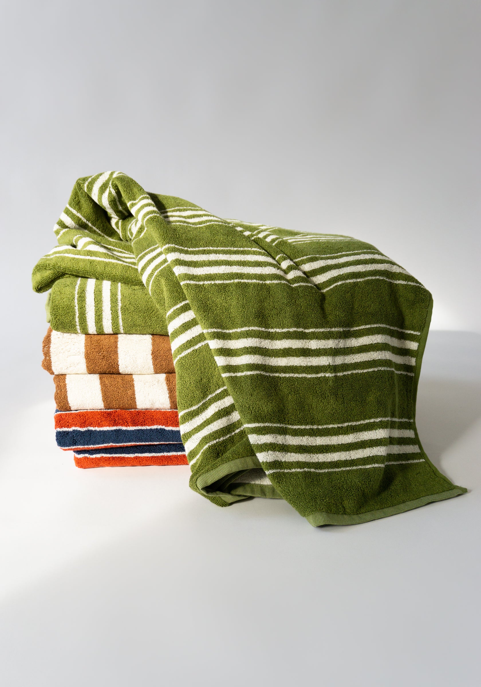 Pair Green Towels for Spring Ruffled Linen Towels Green Red and