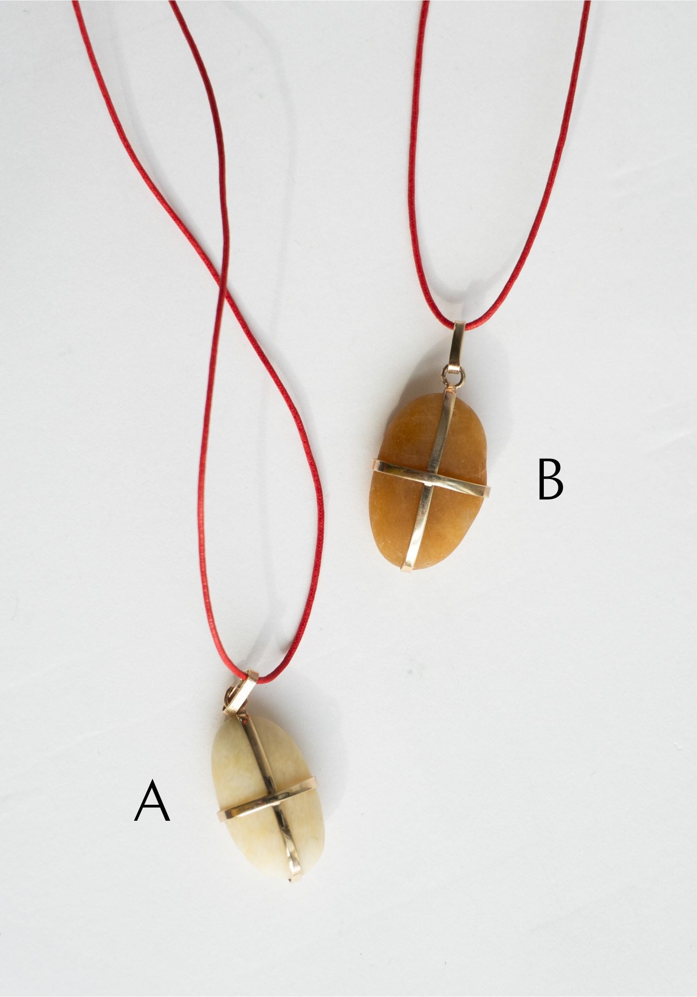 Ribbon Stone Pendant in Gold with Red Cord
