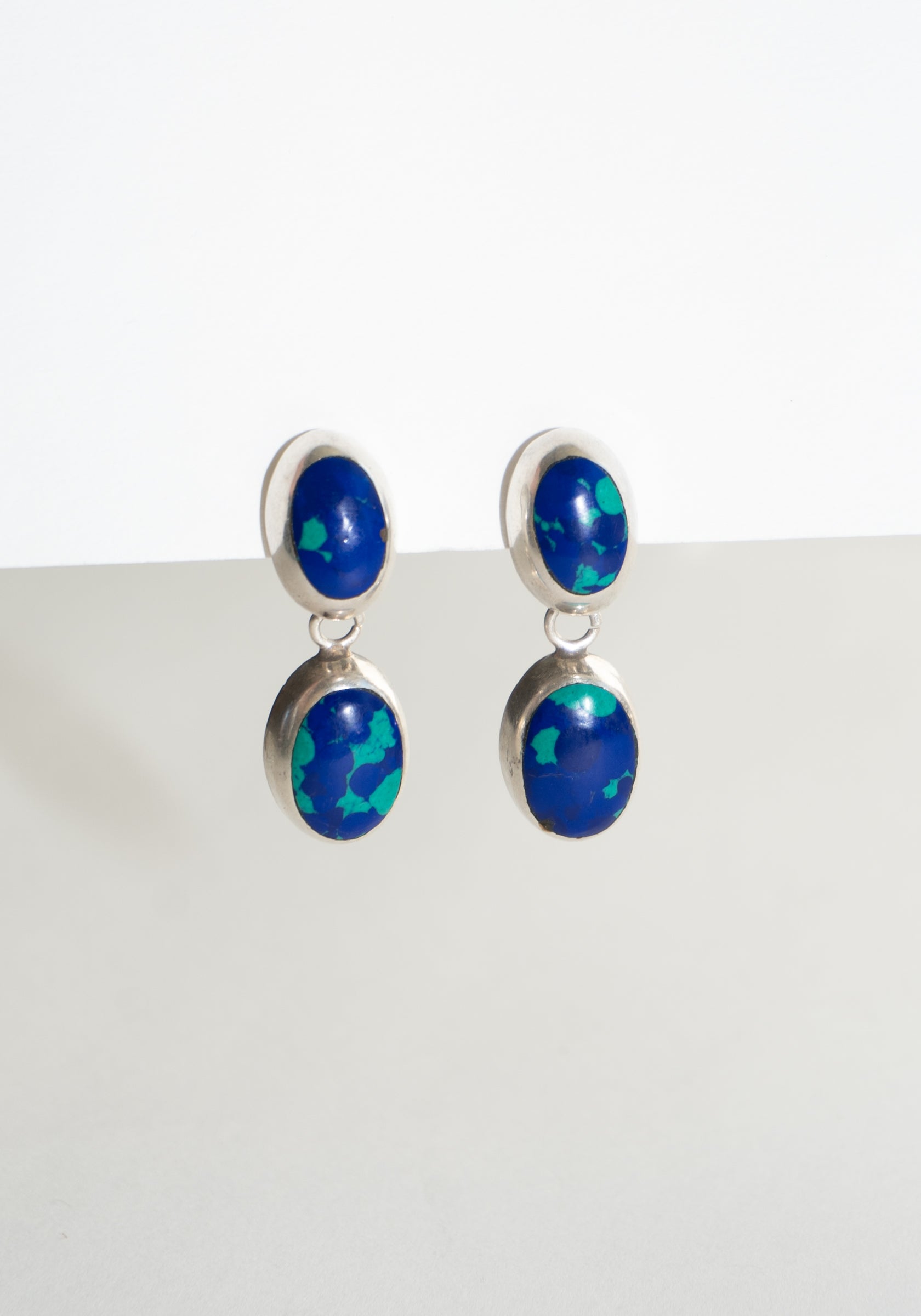 Vintage Sterling Azurite Drop Earrings