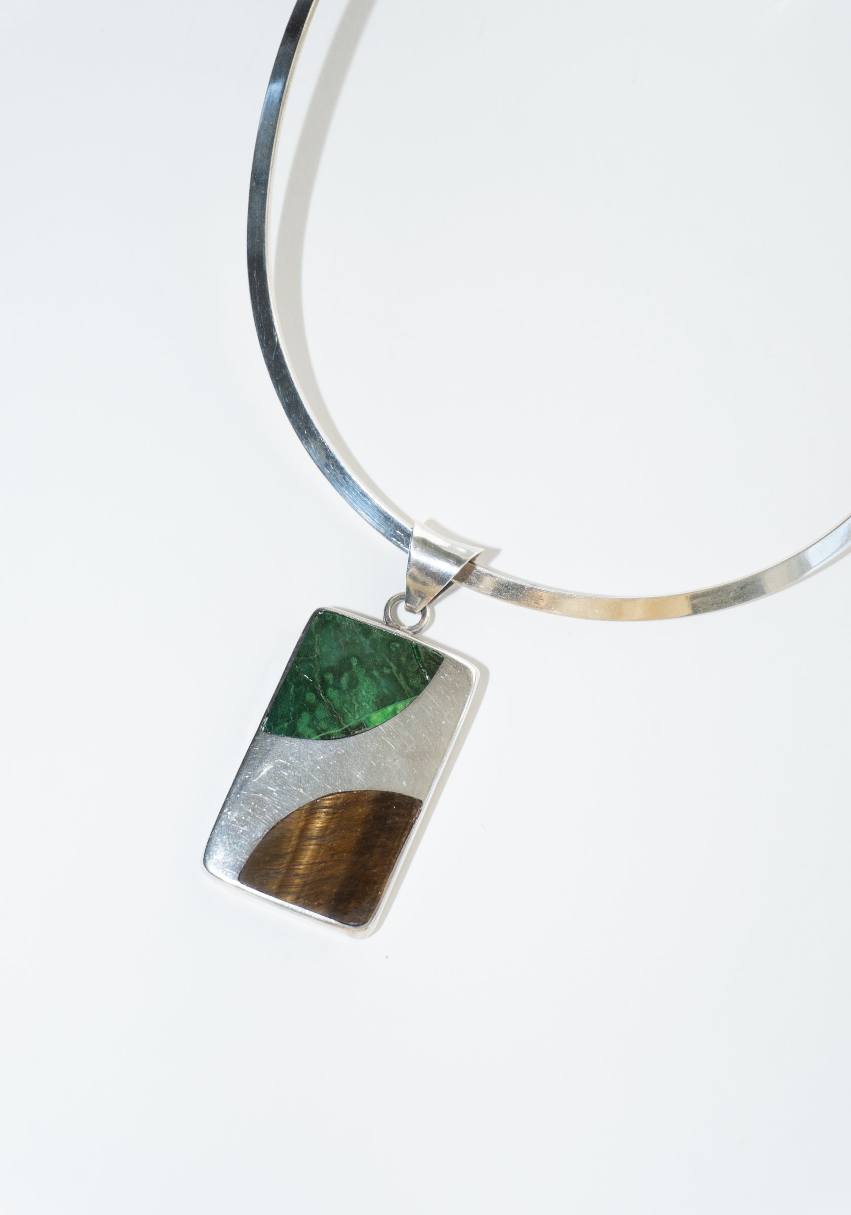 Vintage Sterling Malachite Tiger's Eye Pendant