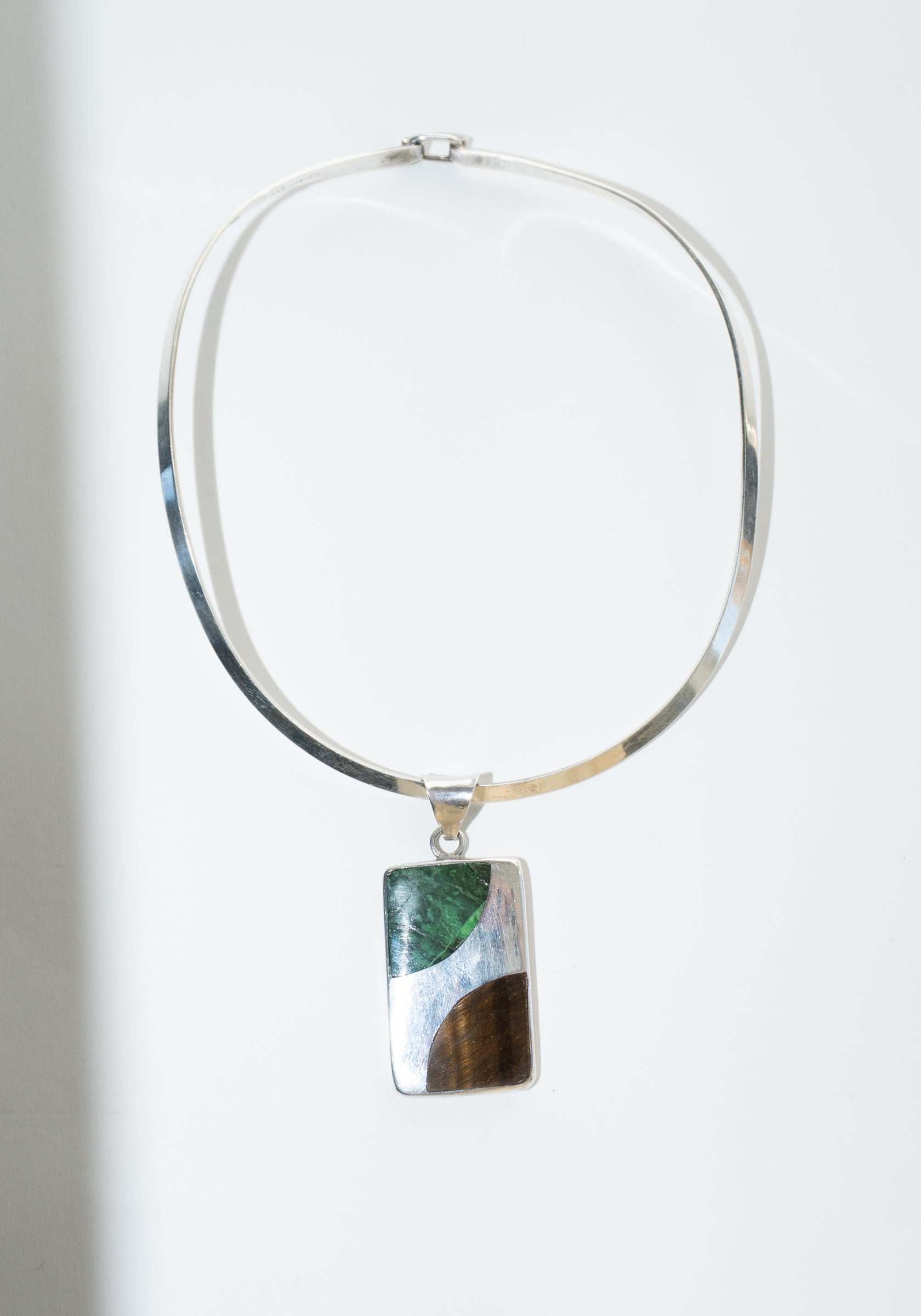 Vintage Sterling Malachite Tiger's Eye Pendant