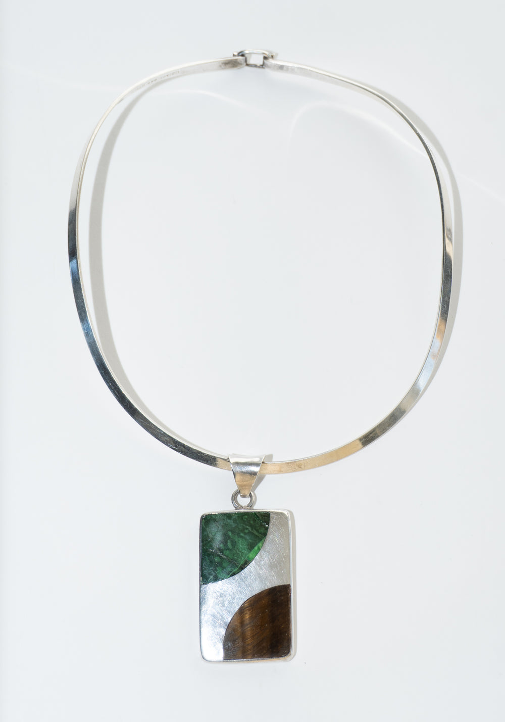 Vintage Sterling Malachite Tiger's Eye Pendant