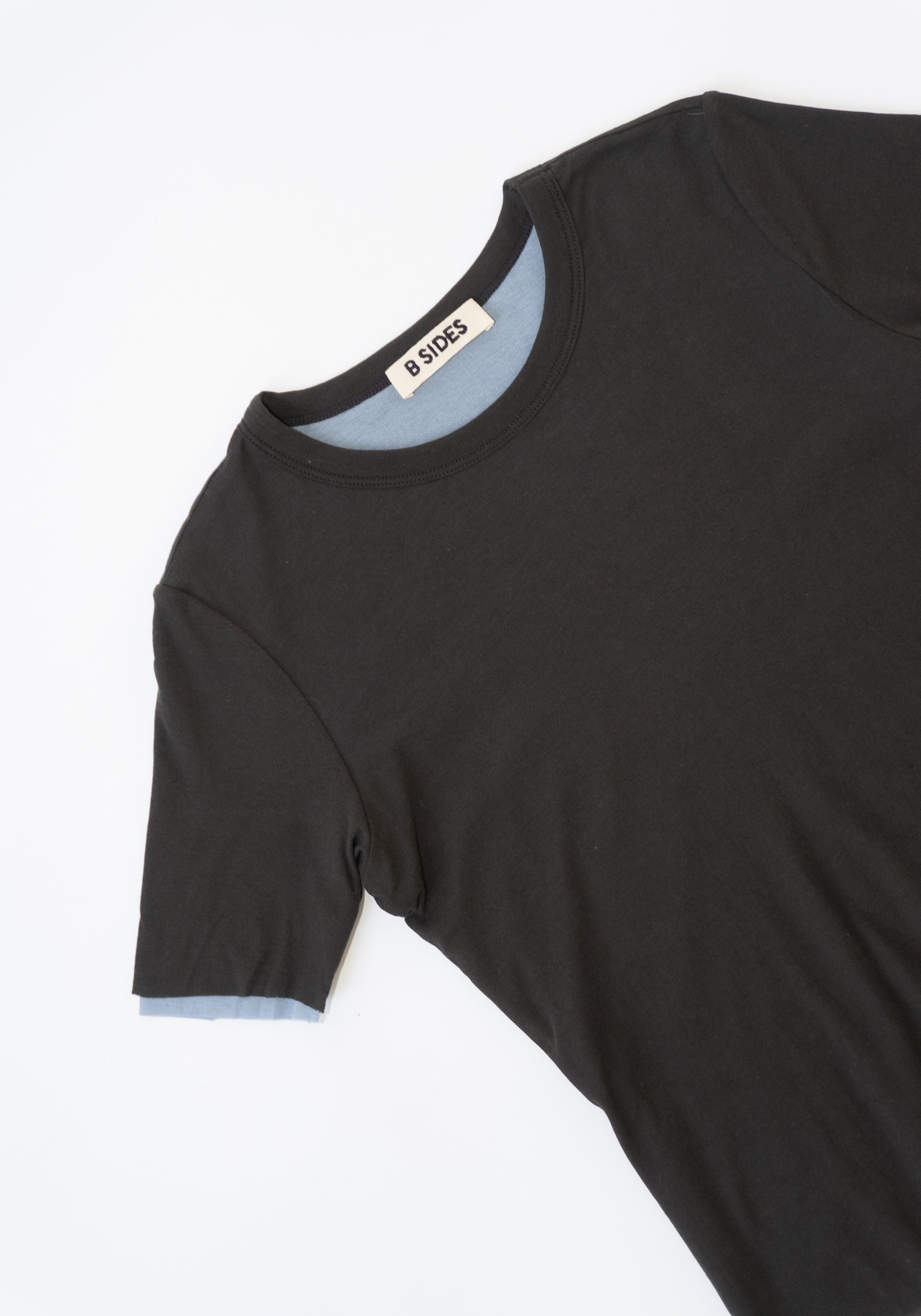 B Sides Double Tee in Dark Grey and Light Blue

