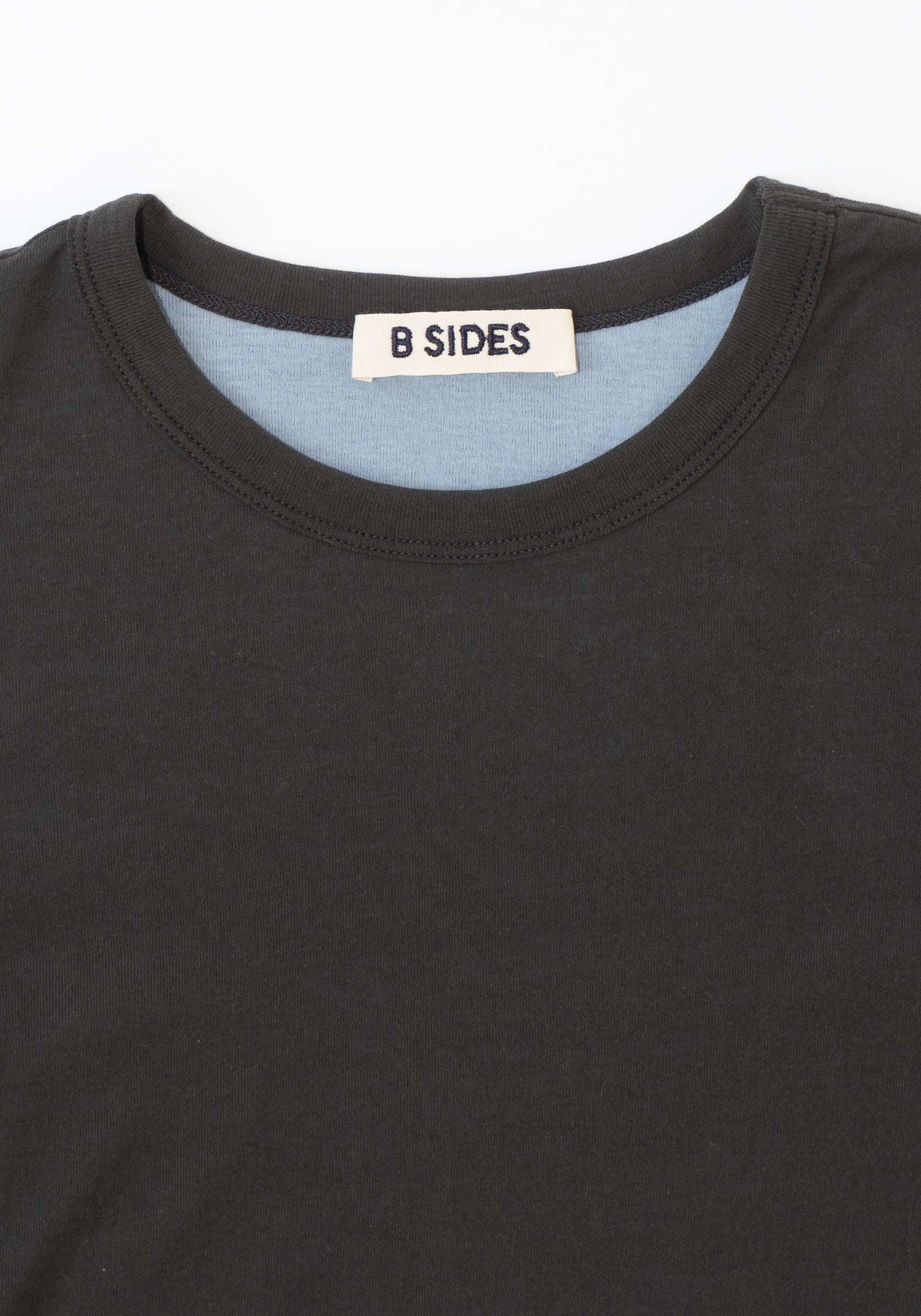 B Sides Double Tee in Dark Grey and Light Blue

