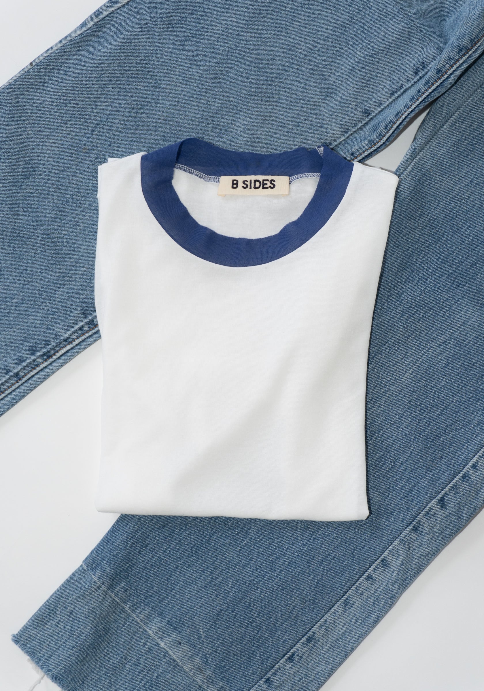 B Sides Ringer Tee in White and Blue

