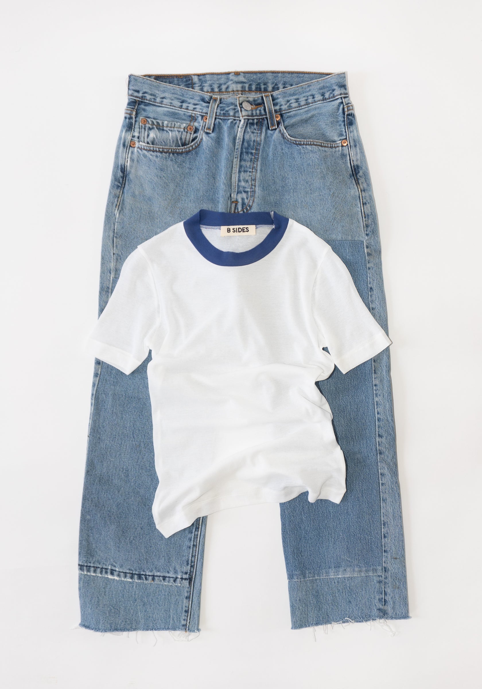 B Sides Ringer Tee in White and Blue

