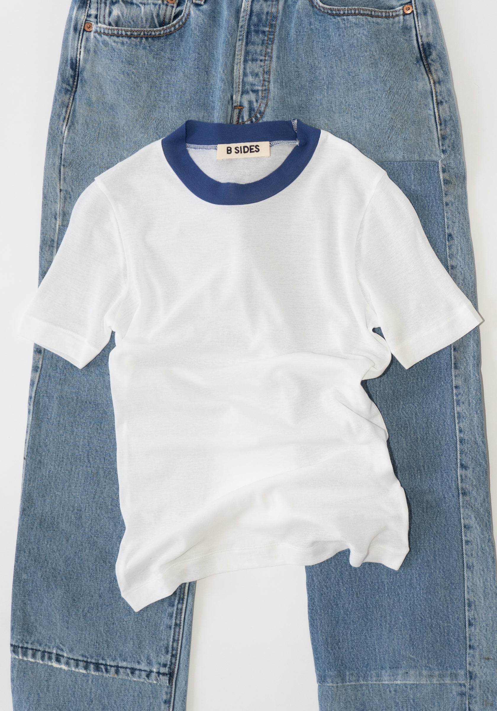 B Sides Ringer Tee in White and Blue


